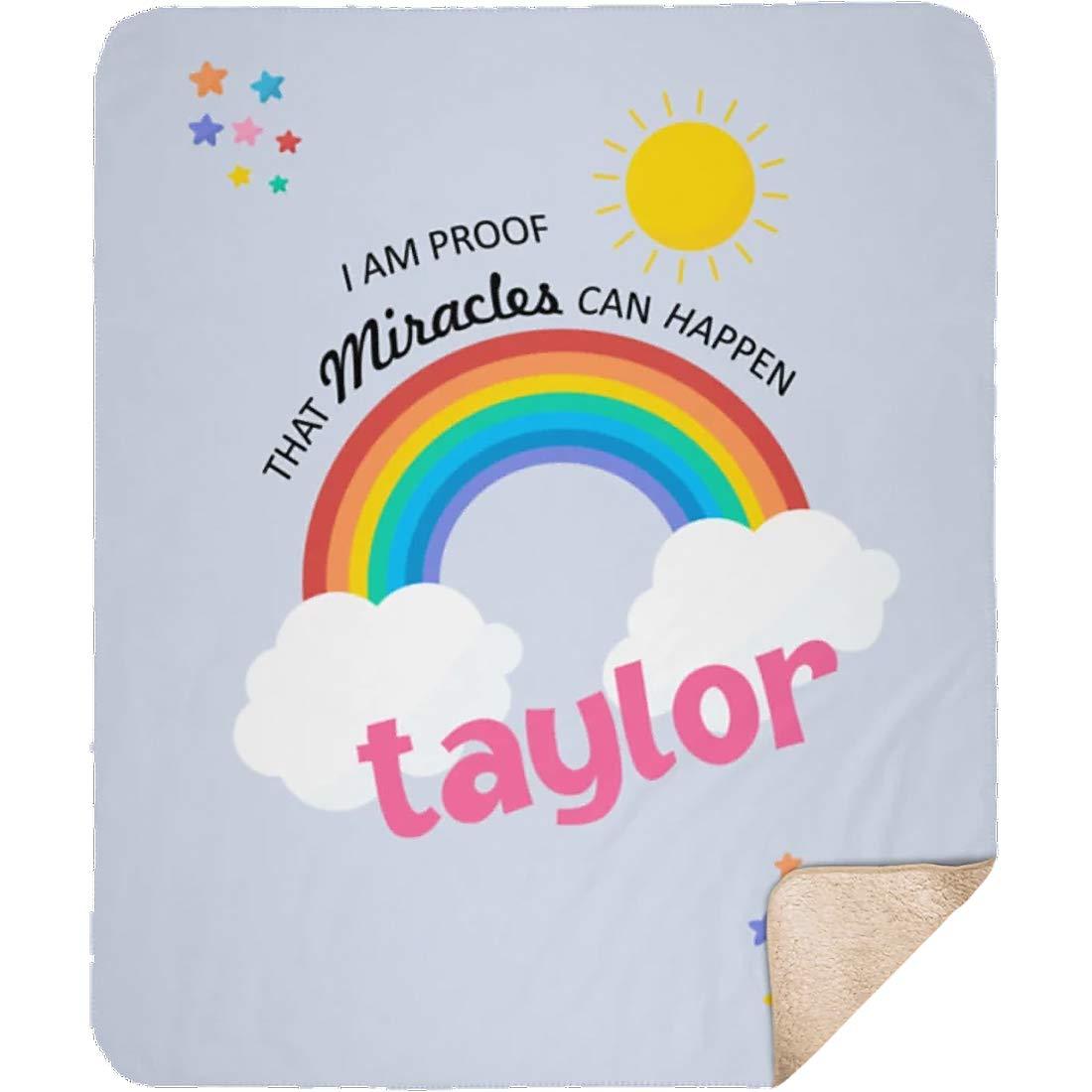 Yeh Gift Personalizead Baby Name Blanket for Girls and Boys. Proof That Miracles Can Happen Customized Rainbow Blanket from Baby's Name Gift for Baby Newborn, Birthday, Christmas, Holidays. (Sherpa, 50"x60")