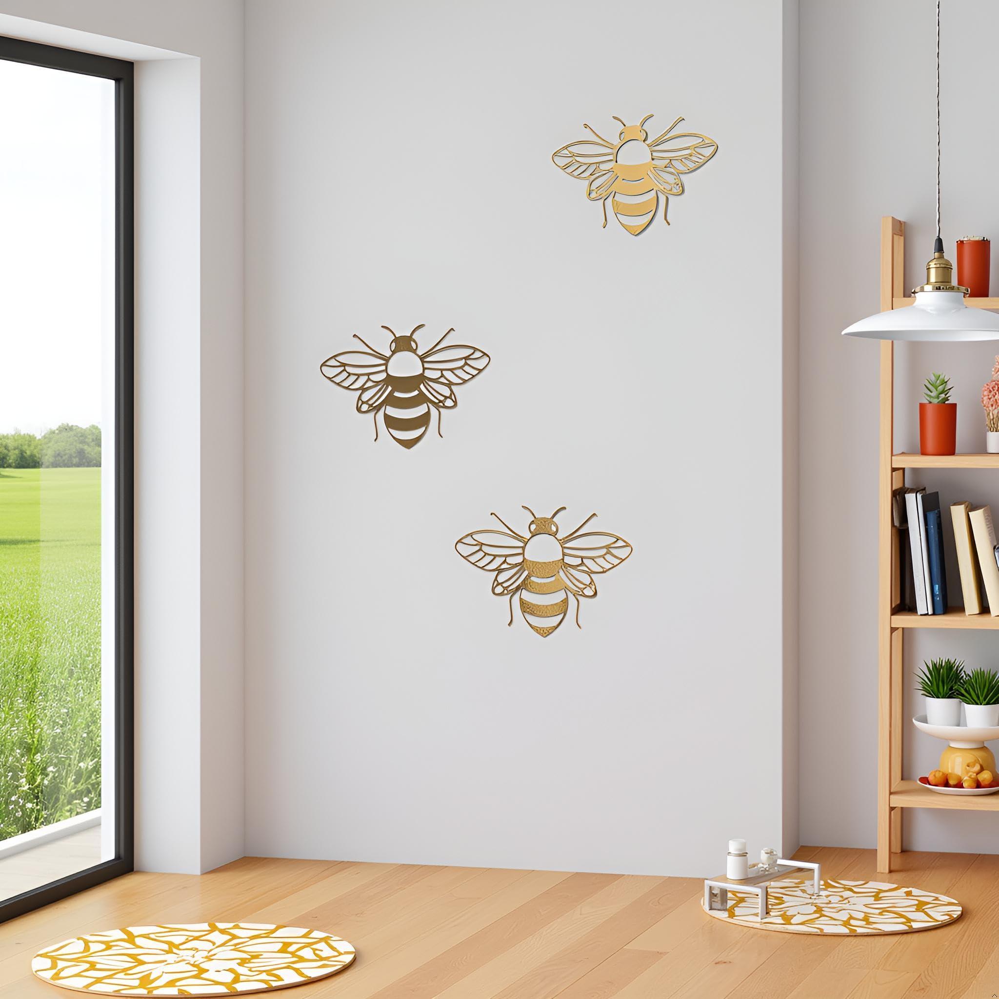 YuanHolumid Bee Wall Decals Honey Bee Wall Decor Bee Wall Stickers Gold Honey Bee Decals,Honeycomb Wall Decals,Removable DIY Bee Decoration Decals for Kids Bedroom Living Room Nursery Wall Stickers and Murals
