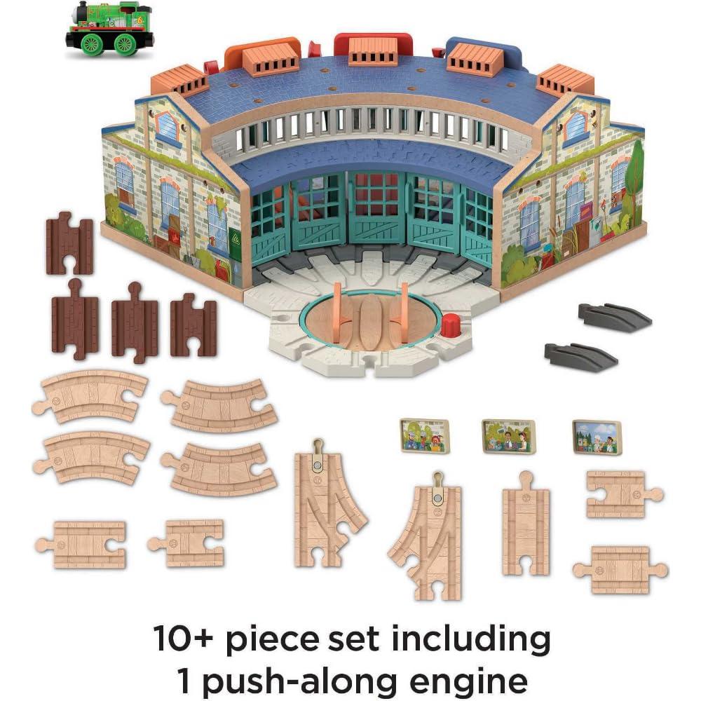 Thomas & Friends Thomas & Friends Wooden Railway Toy Train Track Tidmouth Sheds Starter Set with Percy Wood Engine for Preschool Kids Ages 3+ Years (Amazon Exclusive)