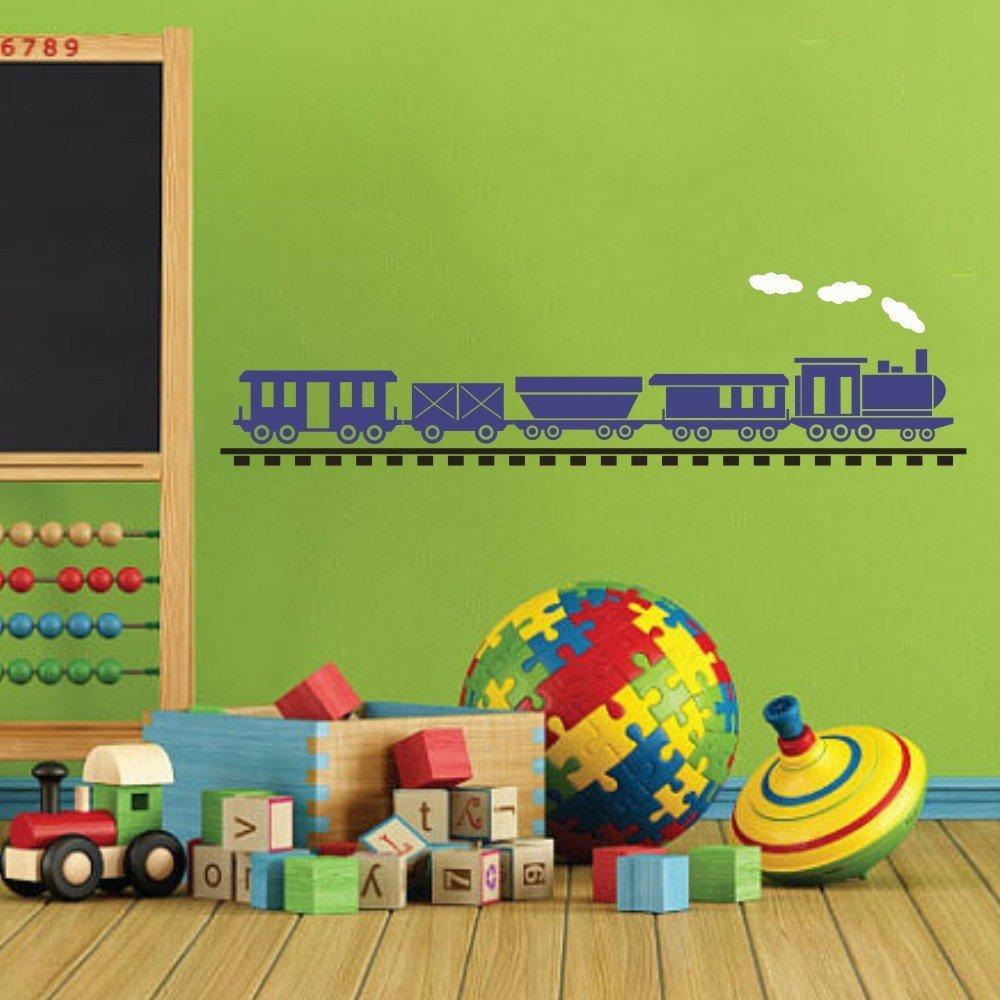 SCOOPTOUR WALL ART Train Track Wall Decal Nursery Wall Sticker Vinyl Children Playroom Wall Decor (Large,Train:Dark Red,Track:Black,Steam:Slate Gray)