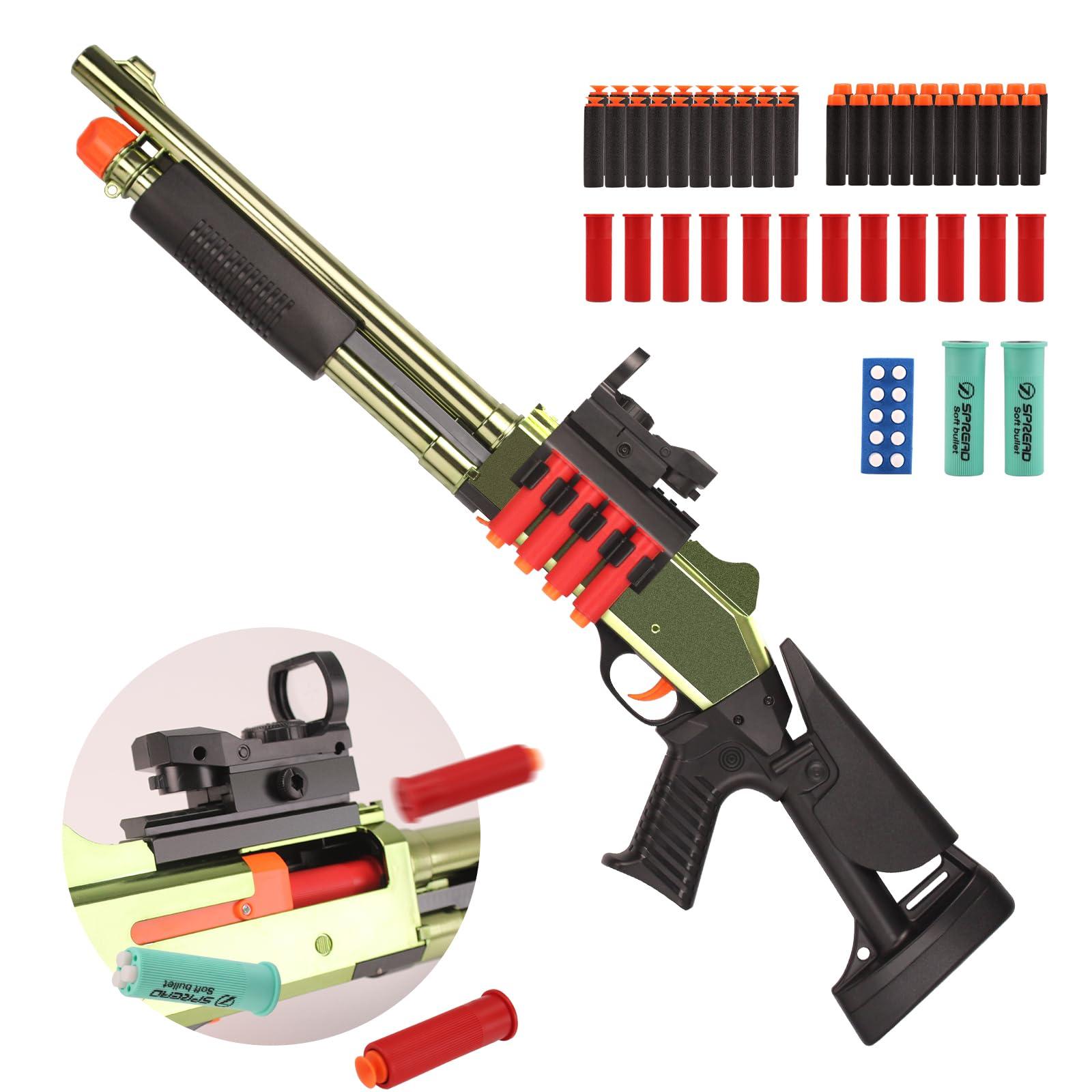 BIU BLASTER BIU BLASTER 30-Inch Shell Ejecting Foam Blaster Shotgun Soft Bullet Toy Gun with 14 Shell Casings 50 Foam Darts Realistic Pump-Action Shotgun for Kids & Teens (Gold)