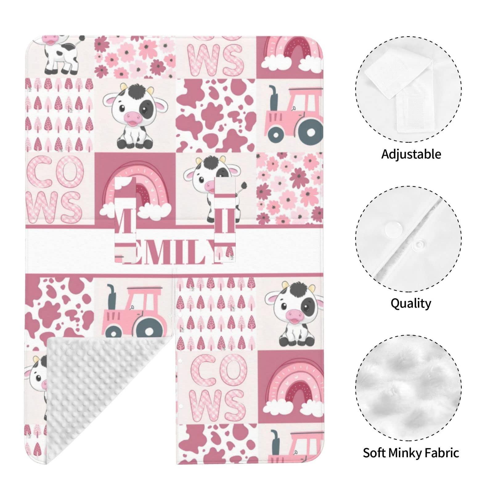 Noverbibi Personalized Baby Car Seat Canopy for Girls, Custom Name Baby Car Seats Covers for Babies, Opening Minky Nursing Breastfeeding Stroller Cover Infant Carseat Canopies for Newborn (Cute Cow Pink)