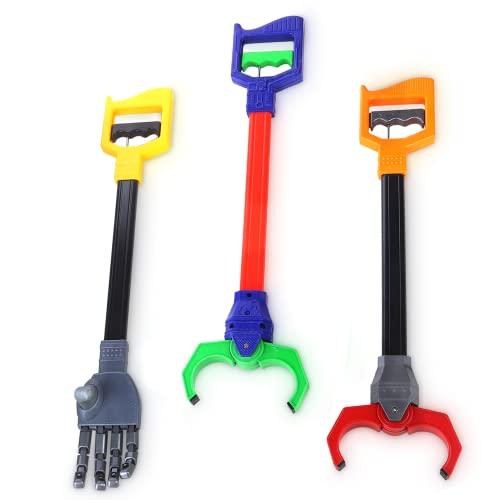 PICK A TOY Interactive Toy Grabber, Robot Hand and Robotic Claw, 3 Pc Set, Fun Early Learning and Hand-Eye Coordination Play, Long 18 Inch Arm, Strong Grasping Tool