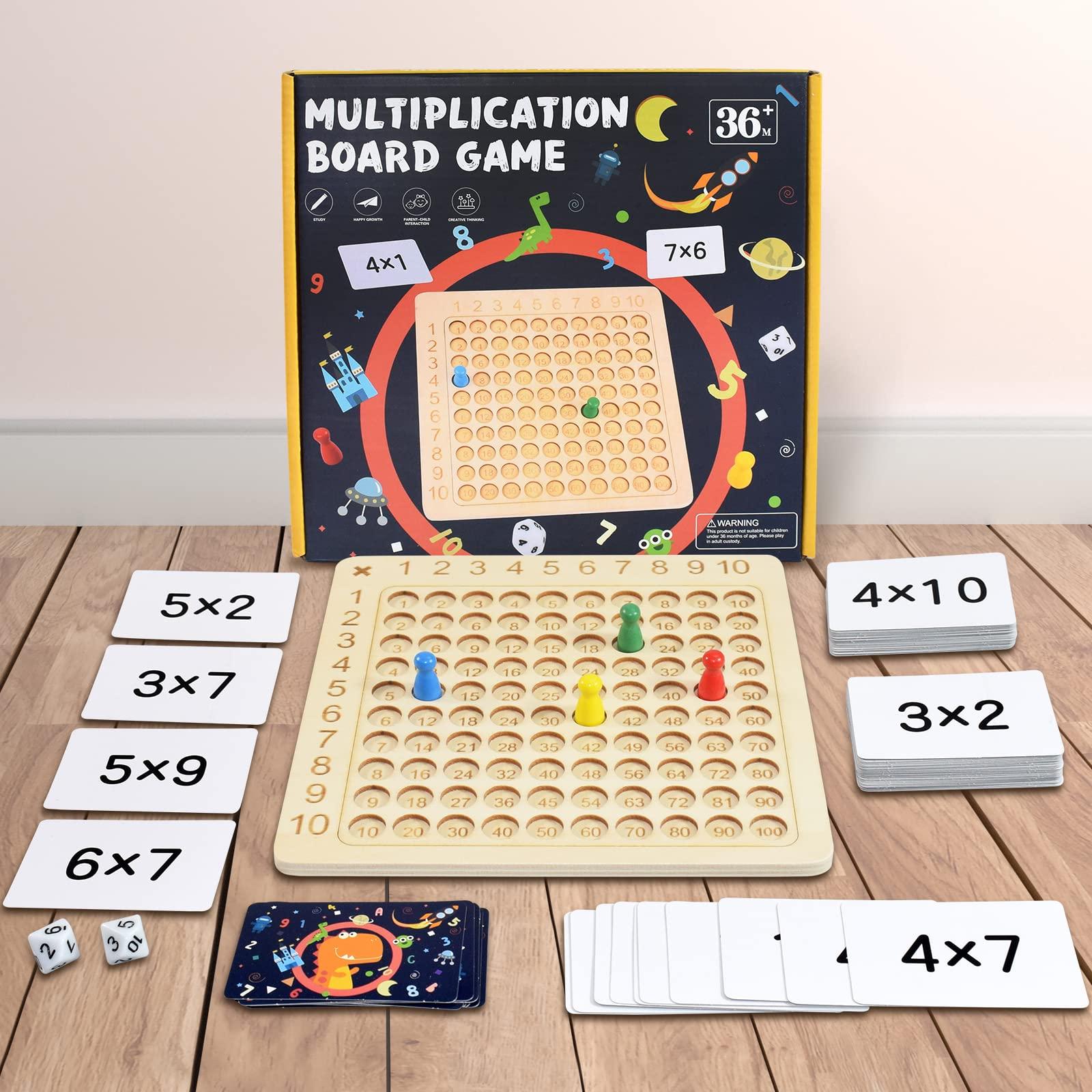 BAKAM BAKAM Wooden Multiplication Board Math Game for Kids 8-12, Math Manipulatives Set with 100PCS Flash Cards for Kids 6-8 Years Old, Montessori Counting Toy for Boys Girls Preschool Learning