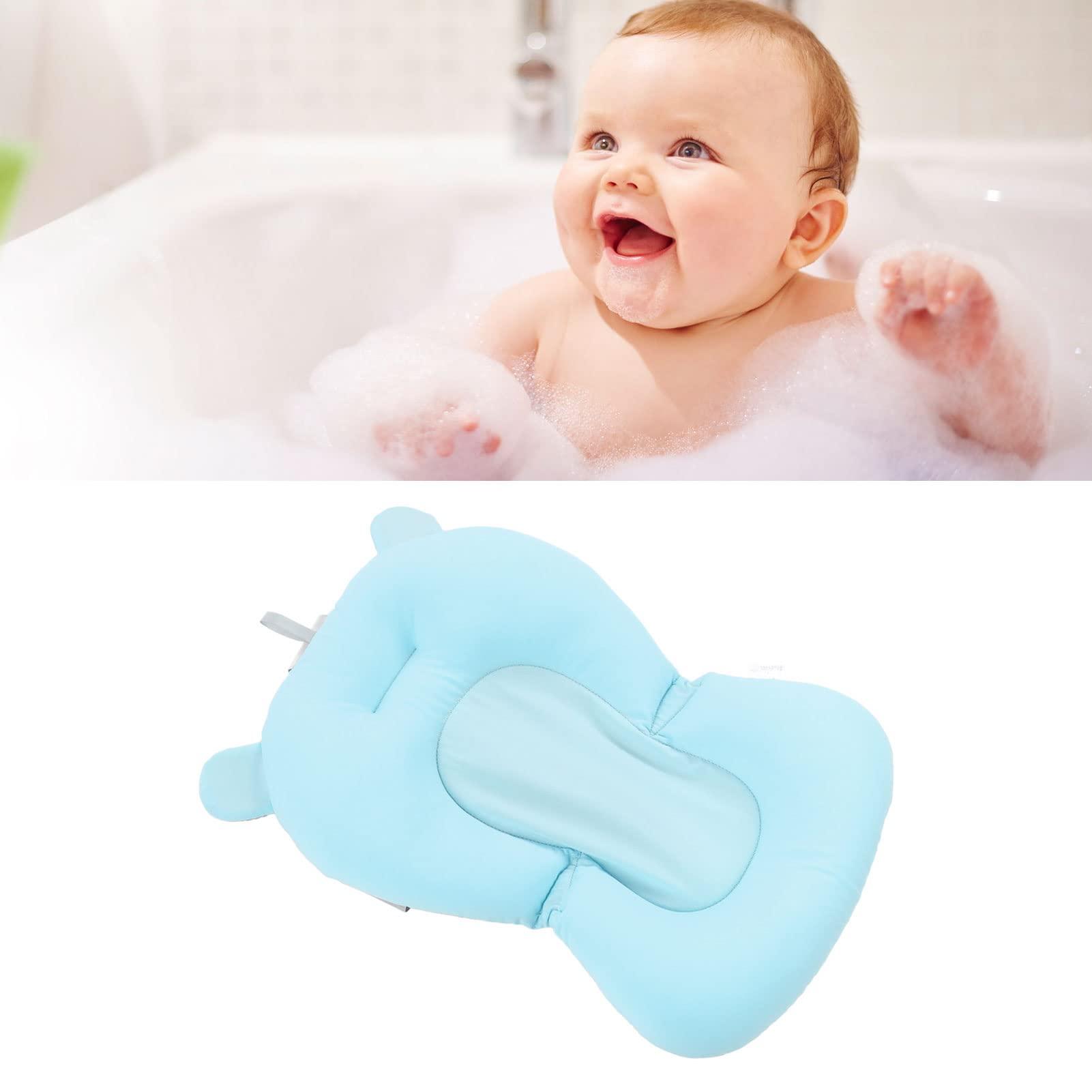 Pomya Baby Bath Seat, Baby Bath Tub Cushion for Bathtub Sink for Infant Newborn, Floating Foldable Adjustable Infant Bath Supporter, Easy to Clean (Blue Bear)