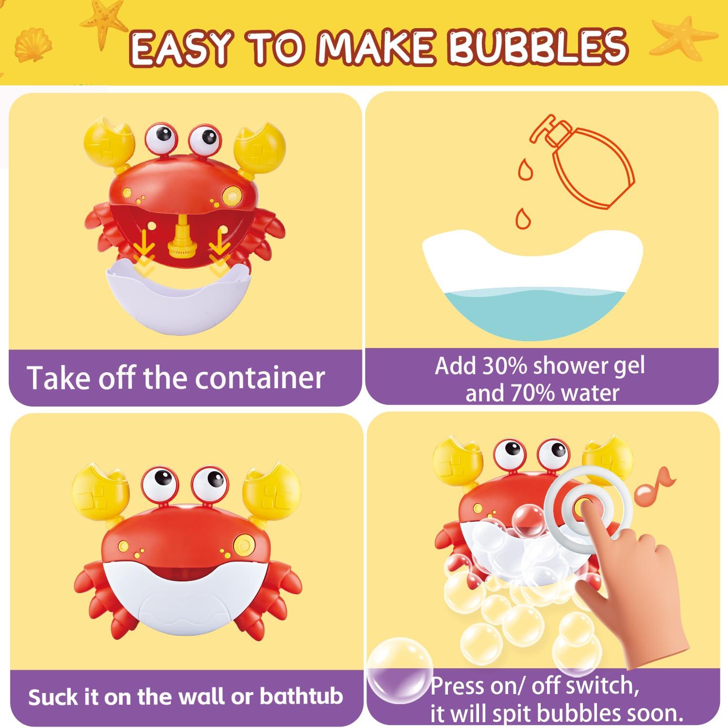 VConejo Baby Bath Toys for Toddlers, Crab Bath Bubble Maker with 12 Songs, 3 Pack Wind-up Pool Toys for Kid, Bathtub Toys As Birthday Gift for Boys Girls