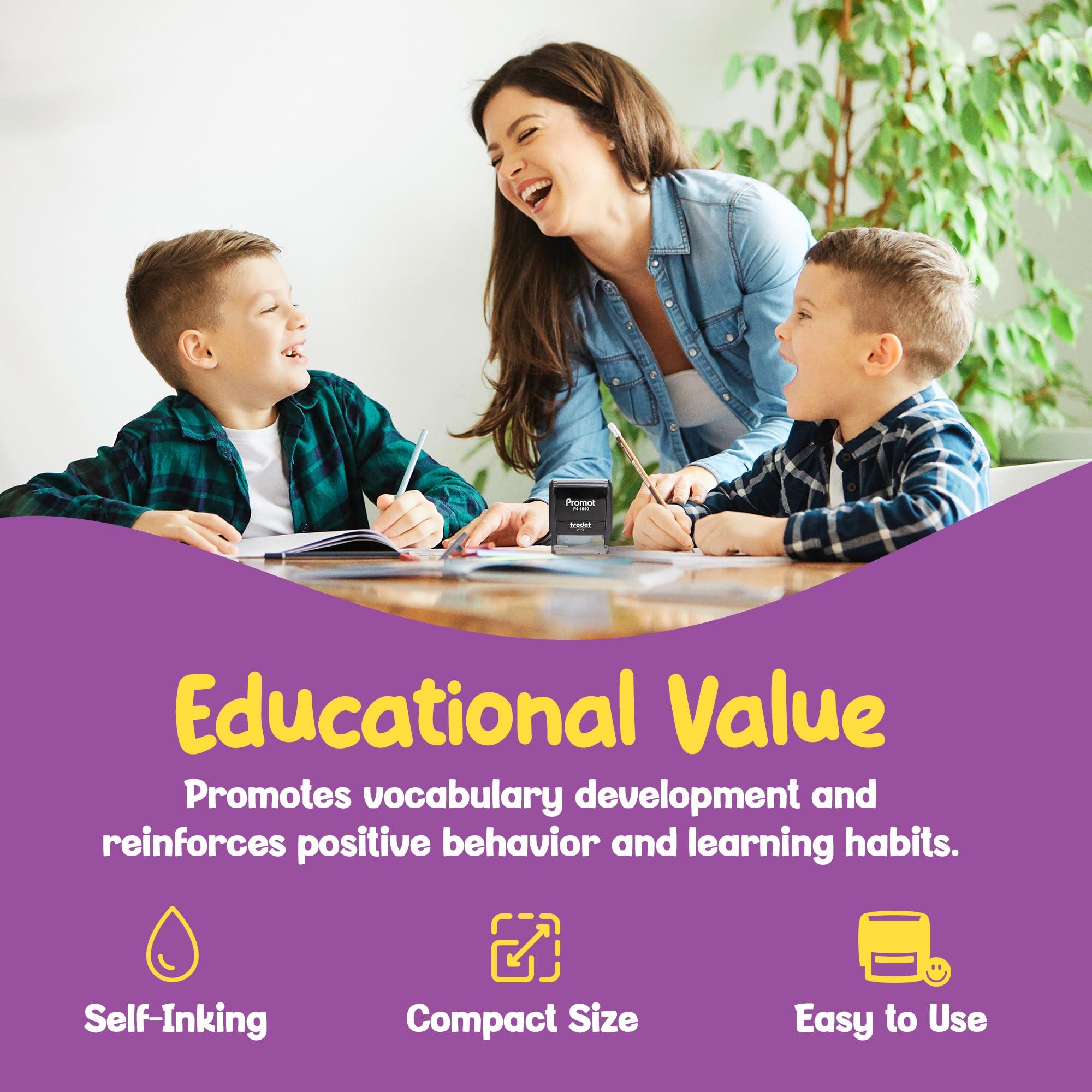 Promot Promot Teacher Stamps for Classroom - Practice at Home Self Inking Stampers for Kids - Homeschool Grading Tool, Encouraging Motivational Kids Stamp for School, Choose from 40 Fun Rubber Stamp Designs