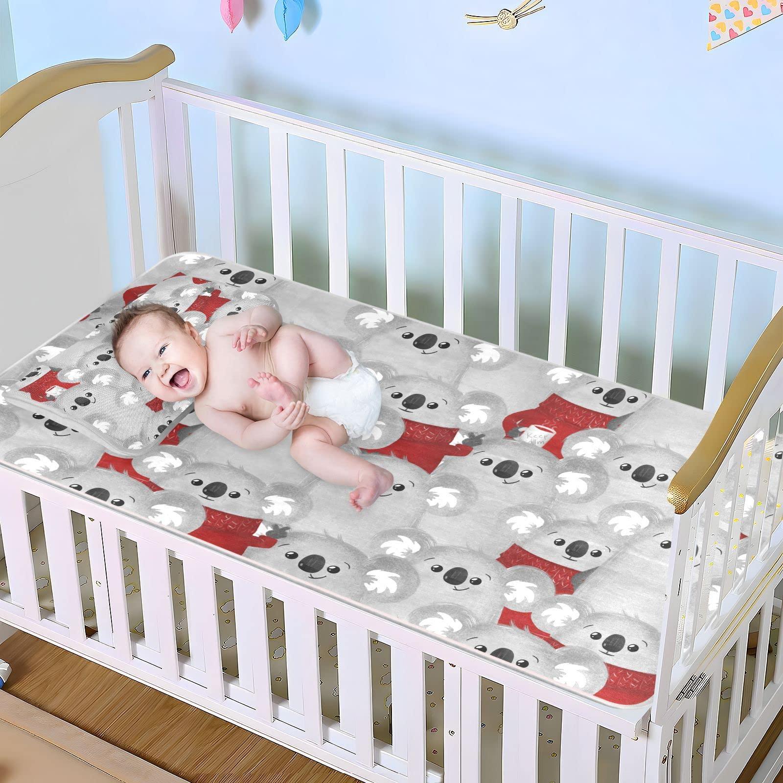 Wfrish Crib Cooling Mattress Protector Cute Koala Grey Baby Bed Mat Mattress Cover Cartoon Animal Toddler Sleeping Mattress Pads Breathable Summer Soft Newborn Ice Silk Mat 52"x 28"