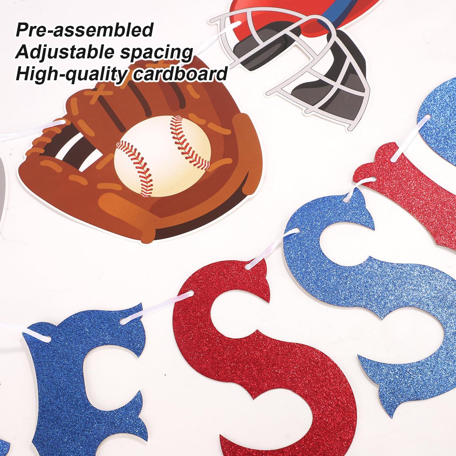 PEUTIER 2pcs Baseball Banner, Triangle Bunting Pennant Flag Pre-Strung Baseball Party Decorations Baseball Birthday Concessions Supplies for Sports Themed Party Backdrop