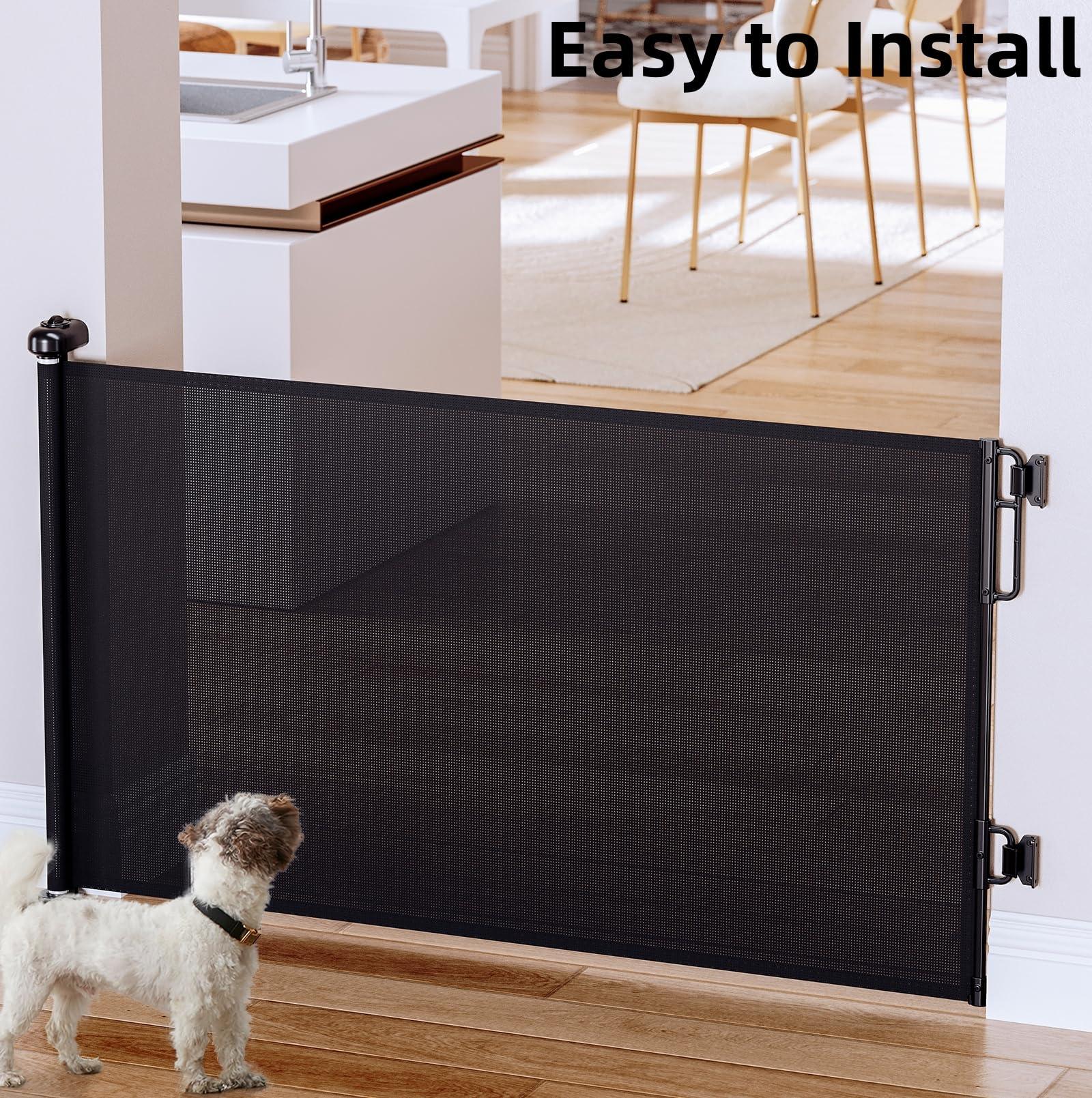 Cumbor Cumbor 2-Pack Retractable Baby Gates for Stairs,55" Wide Soft Mesh Baby Gate for Dogs with One Hand Opening, 34" Tall Toddler Gate with Child-Proof Top Lock for Bedroom,Indoor/Outdoor, Black