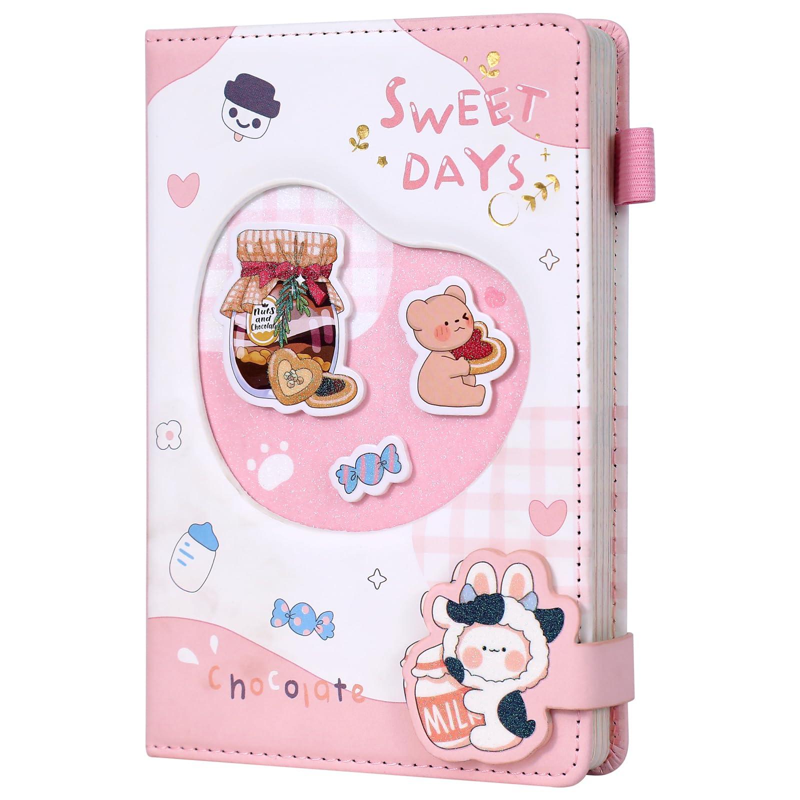 ADOUNOTES ADOUNOTES Cute Journal Notebook for Girls, Gifts for Teen Girls, Kawaii Journal Notebook Sweet Days Series, PU Leather Cover Journal Diary Notebook with Magnetic Buckle 224pages