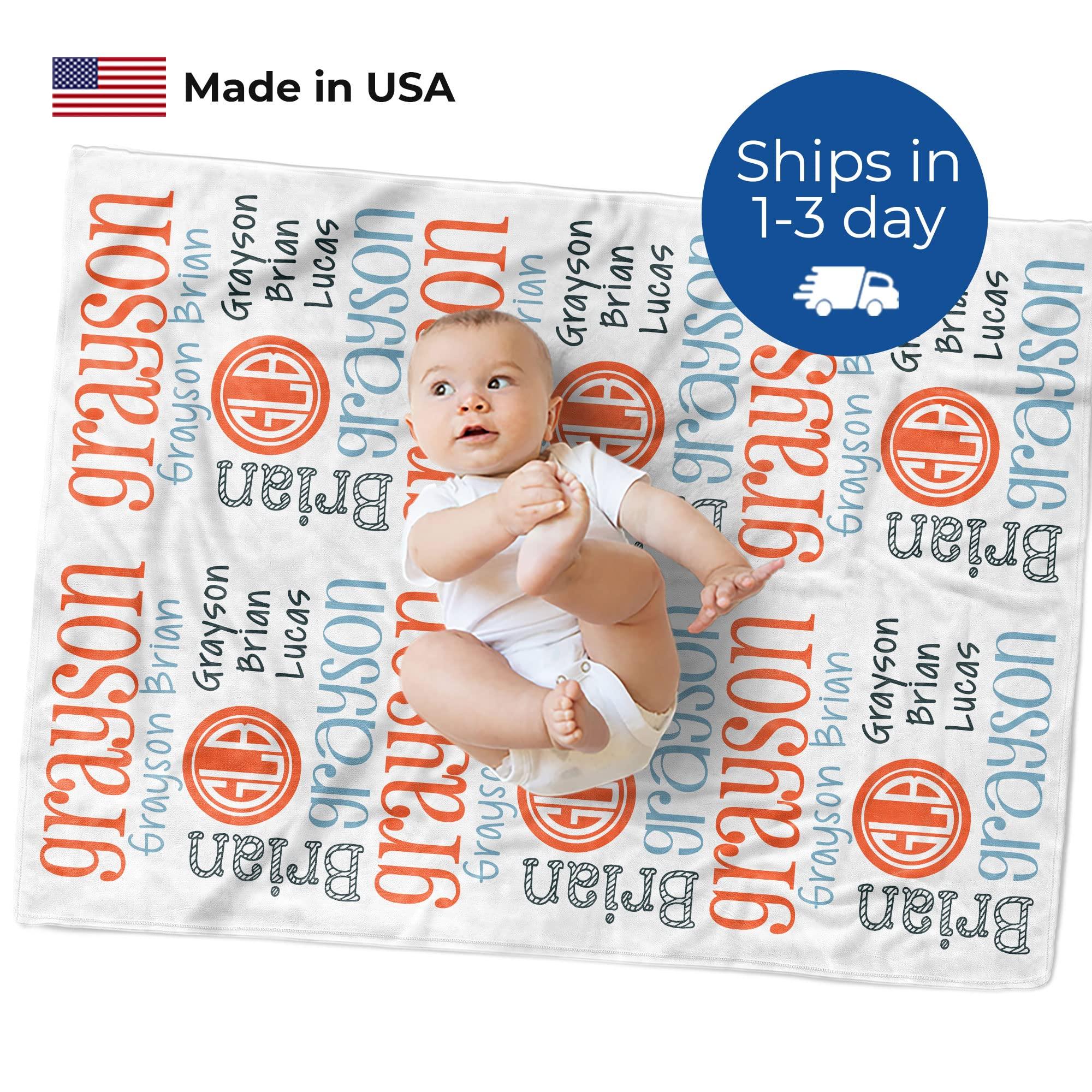 MDPrints Global MDPrints Monogrammed Baby Blanket - Personalized Baby Gifts - Name Blankets Personalized Kids (Mono 208, 30"x40")