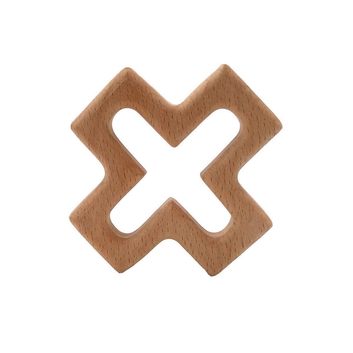 Arakierst Arakierst 2pcs Organic Wood Cross Pure Natural Animal Shape Toys Beech Wooden Handmade Grasping Pattern DIY Pacifier Chain Pendant