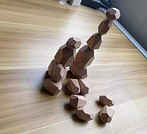 Gupgi Gupgi Wooden Building Blocks Set Lightweight Natural Balancing Blocks Colored Wooden Stones Stacking Game Rock Blocks Educational Puzzle Toy (16pcs, Wood Color)