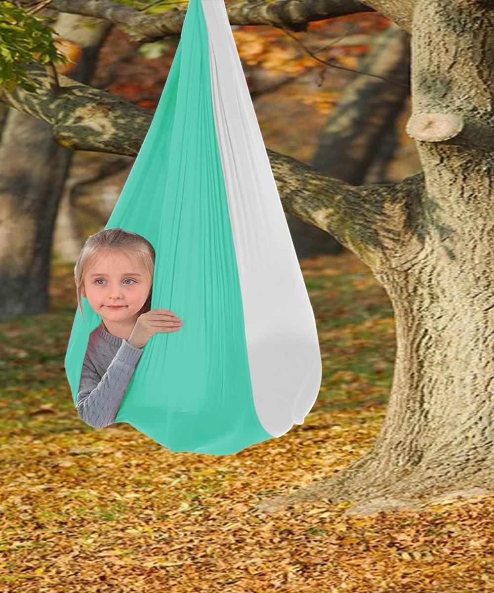 BSFHQS Sensory Swing For Kids 360 Swivel Sensory Child Therapy Swings Double Layer Strong Soft Nylon Elastic Outdoor Indoor Cuddle Swing Hammock Has A Calming Relaxing Effect For Children ( Color : Lake Gre