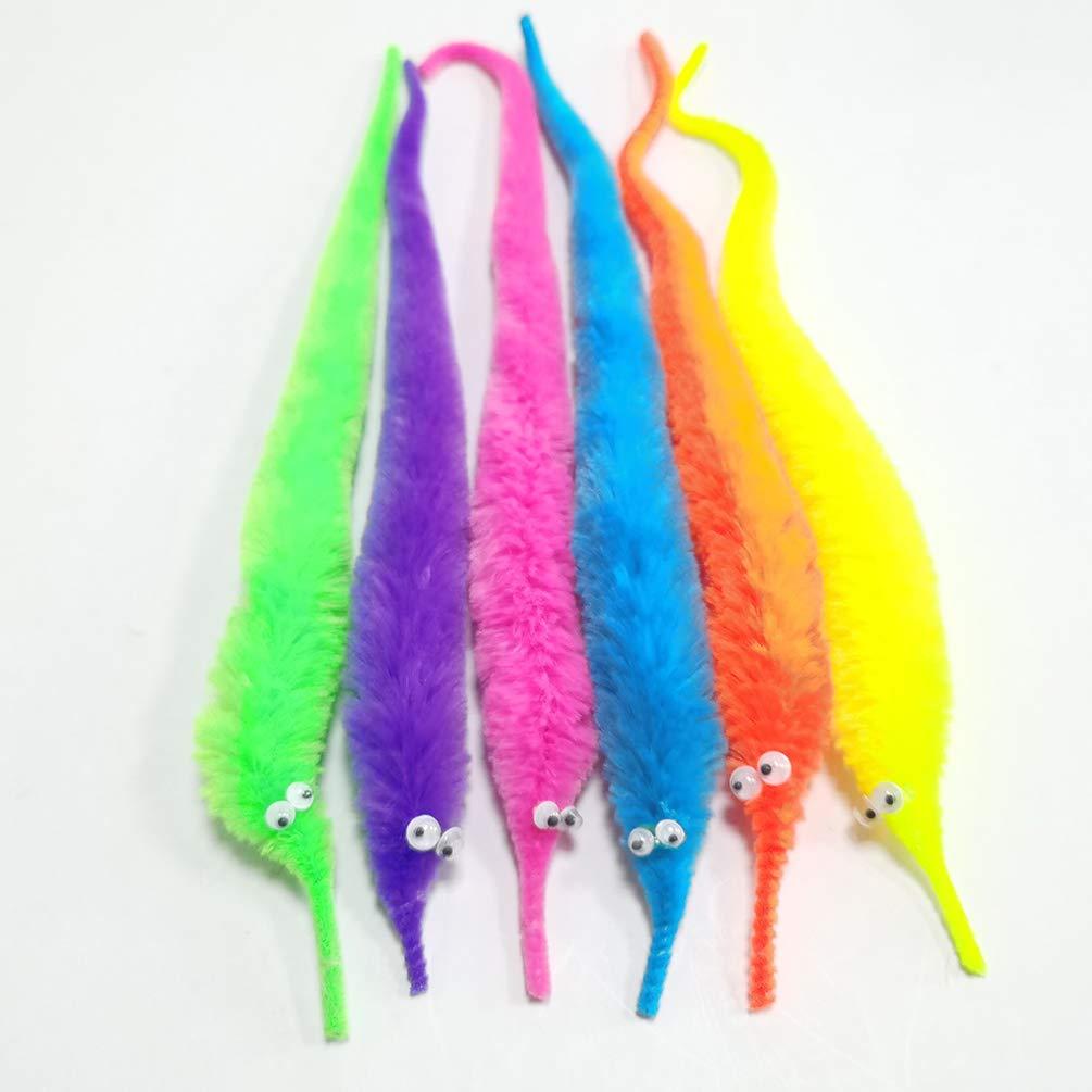 SHENGSEN SHENGSEN 12 Pieces Fuzzy Worm Toys String Pets Fuzzy Worms On String Bulk Trick Toy Party Favors for Kid Cat (12 Colors)