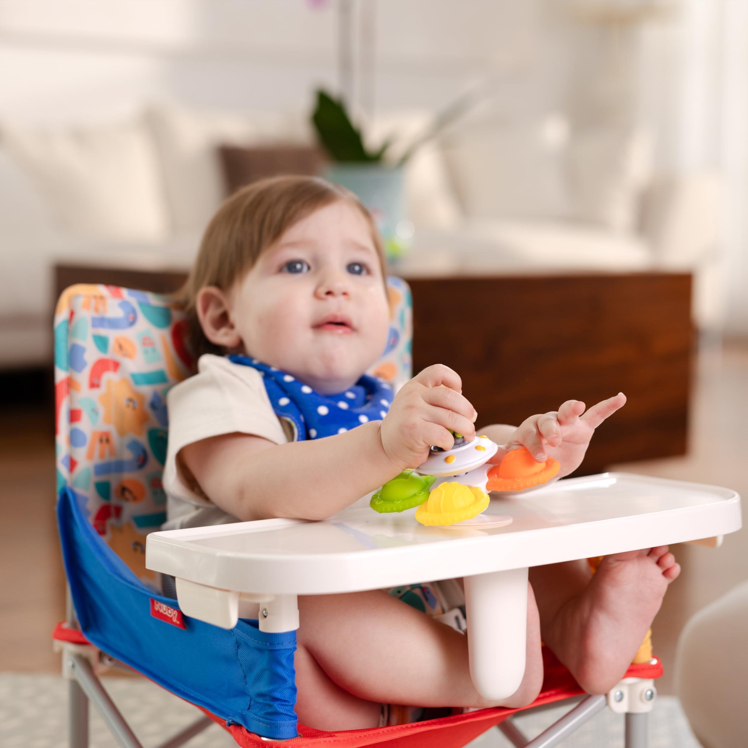 Nuby Nuby Easy Go Pop-Up Booster Seat with Removable Tray - 6+ Months - Portable Booster Seat for Floor for Indoor/Outdoor Use - 3-Point Safety Adjustable Straps - Includes Travel Bag - Fun Faces