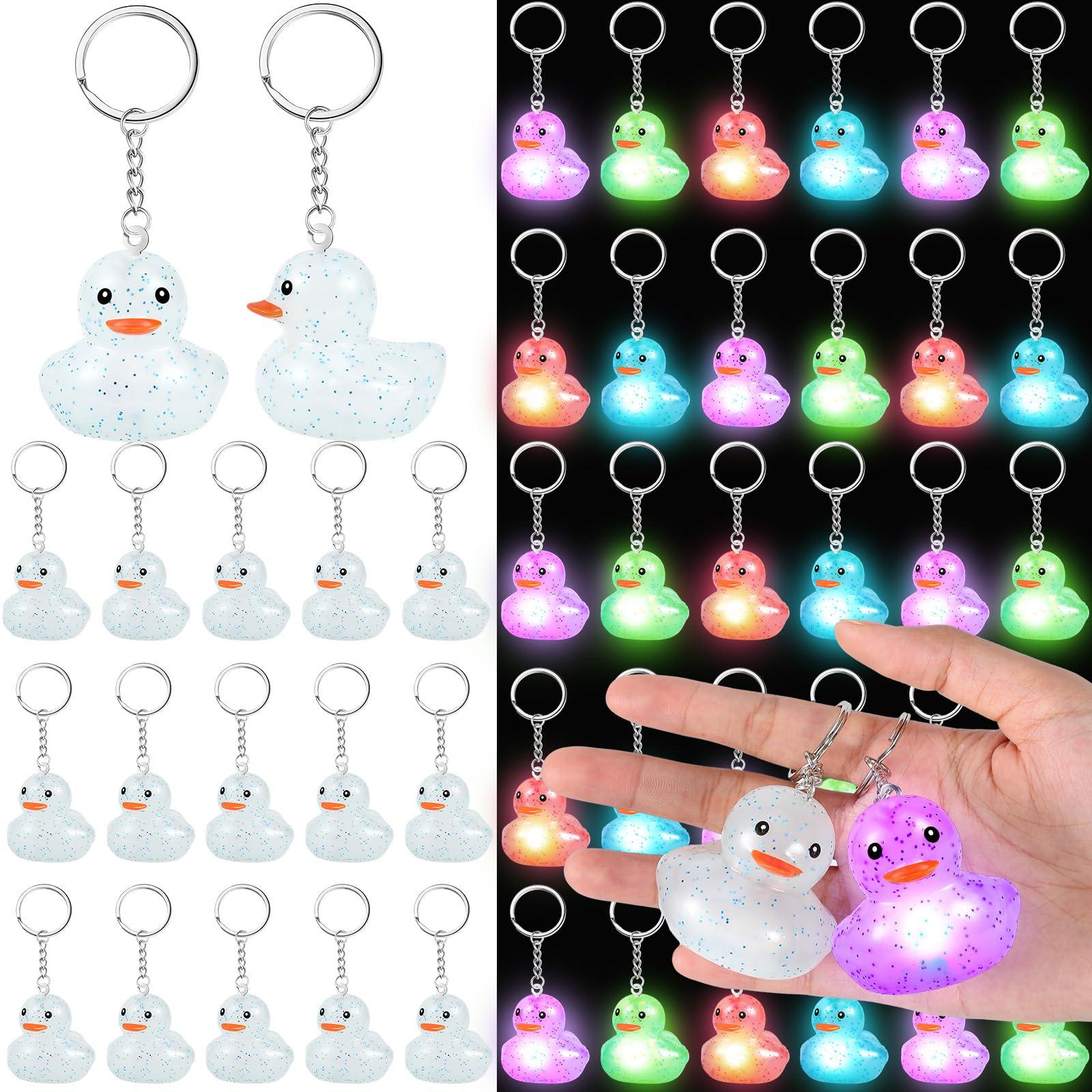 Deekin Deekin 100 Pcs LED Light up christmas Rubber Duck Keychain Cute Duck Keychains Bulk Mini Duck Party Favors 3D Duck Chains Small Ducky Pendant Accessories for Christmas Birthday Party Gifts (Stylish)