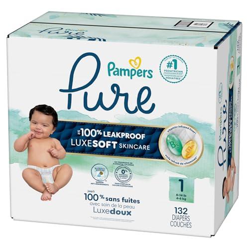 Pampers Pampers Baby Diapers - Pure Protection - Size 1, 132 Count, for up to 100% Leakproof, Premium Plant-based Skin Protection