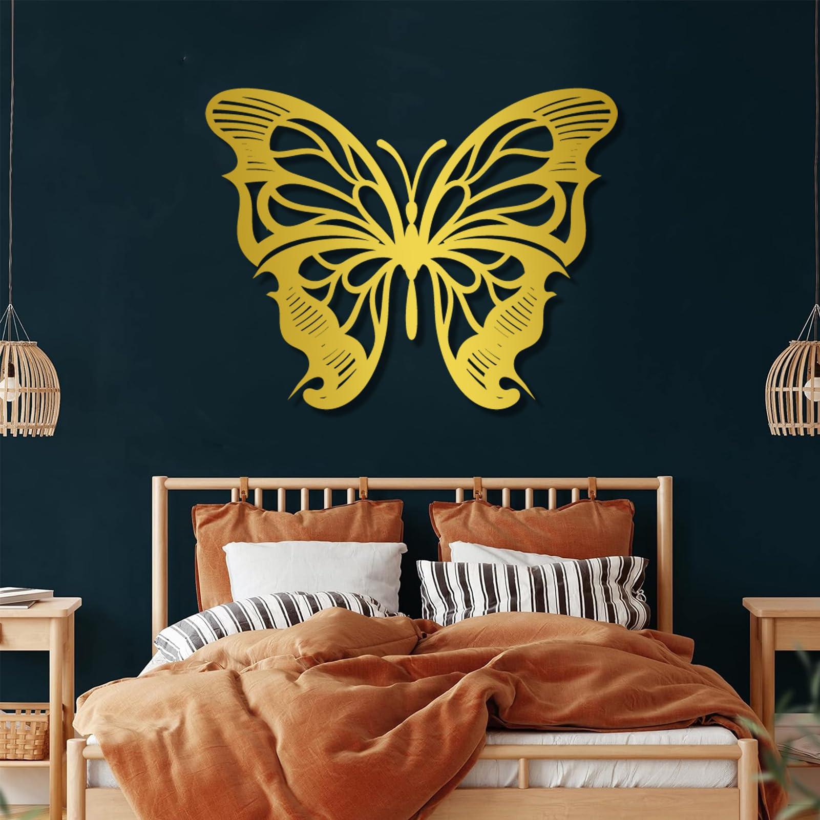 Tawinone Butterfly Metal Wall Art, Butterfly Art Wall Decor, Butterfly Art Wall Decor, Metal Butterflies Outdoor Decor, Butterfly Sign for Livingroom, Bedroom, Bathroom, Office (Silver, 47"x37"/120x94cm)