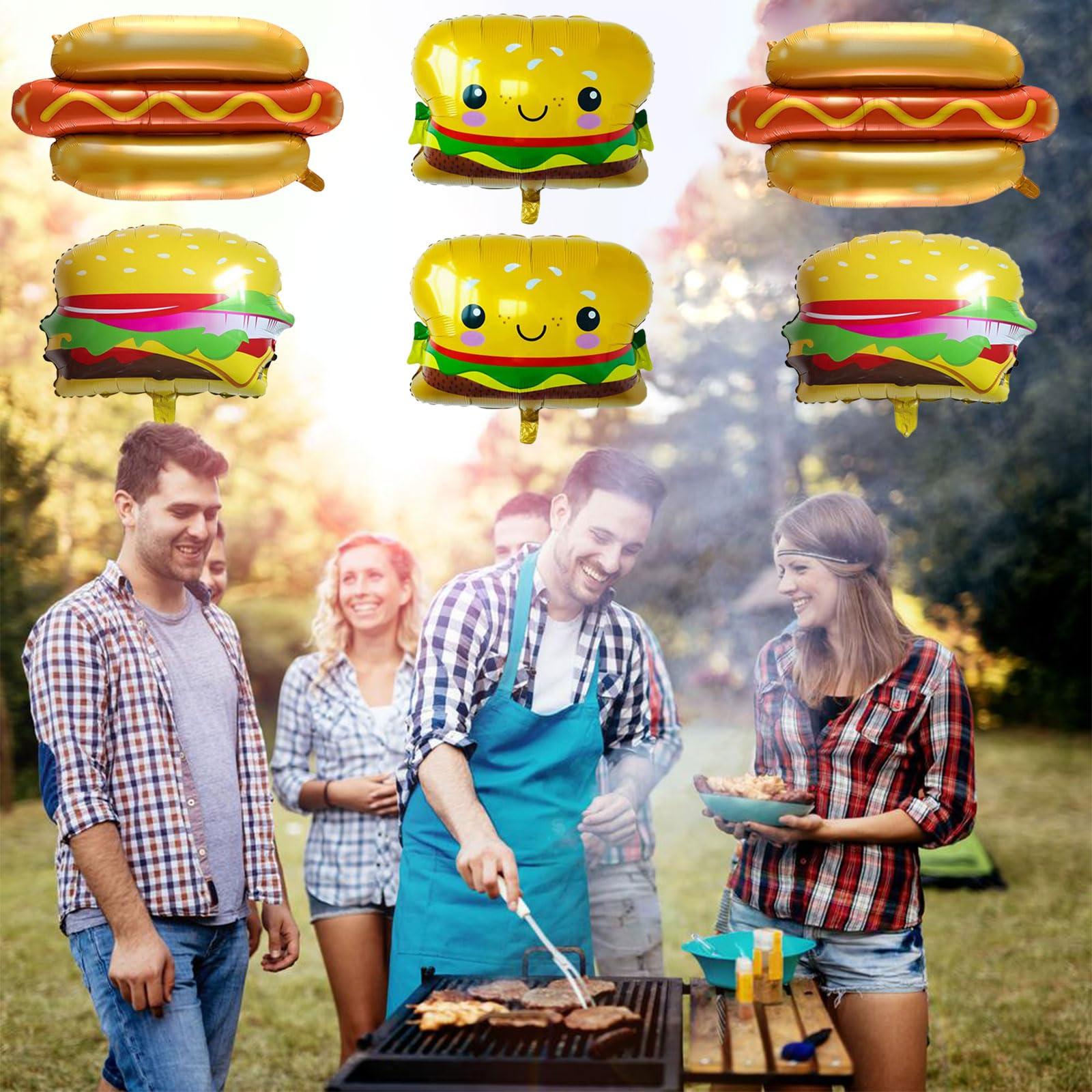 Eostankr Food Themed Balloons Hamburger Balloon Hot Dog Balloon BBQ Party Foil Balloons for Picnic Birthday Party Decorations Supplies 6 Pcs