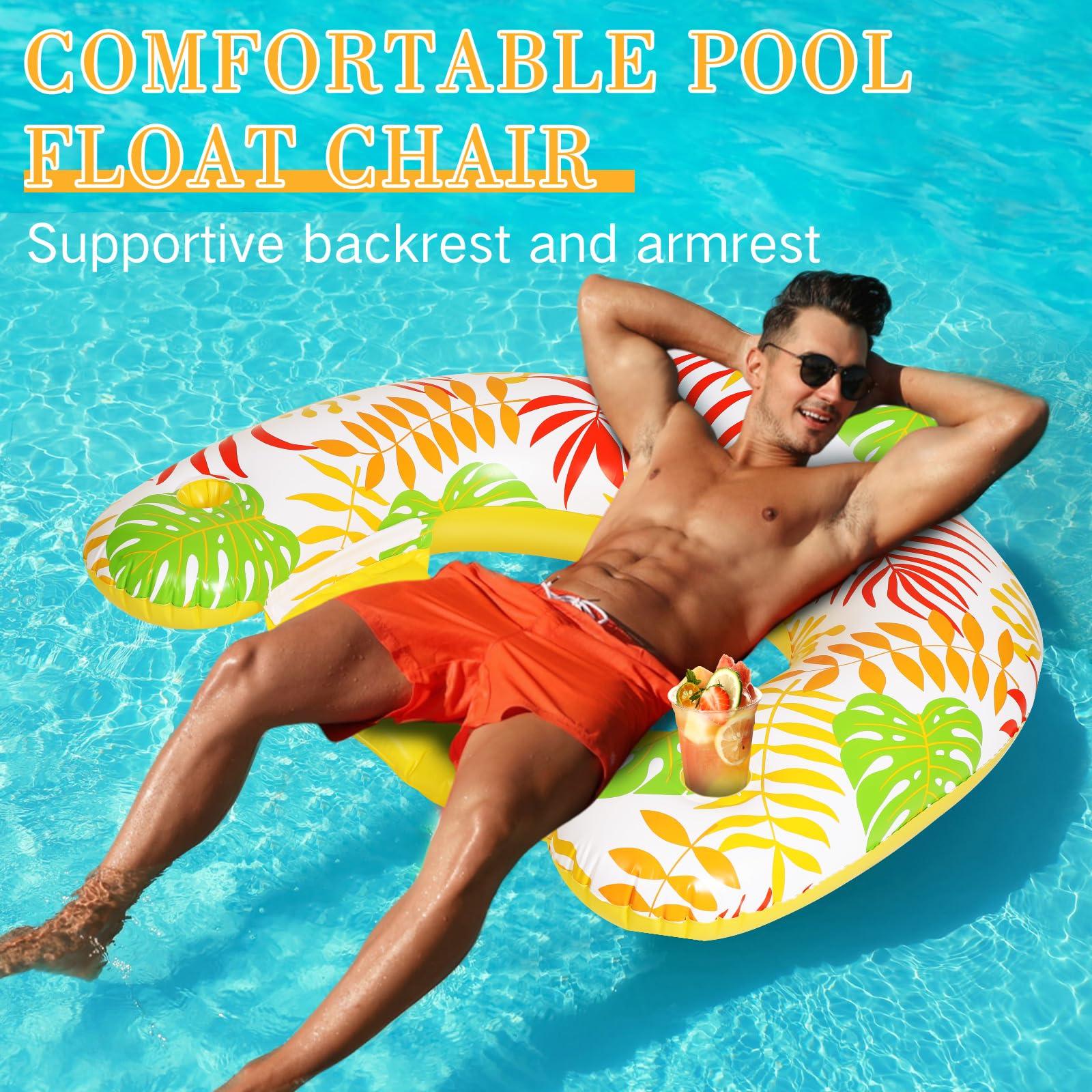 VercanMonth VercanMonth 2 Pack Inflatable Pool Float Chair Adult, Pool Chairs with Cup Holders Backrest, Portable Lounge Floaties for Swimming Pool Summer Toy Floaties Beach Party Floaty for Adult (Classic Style)