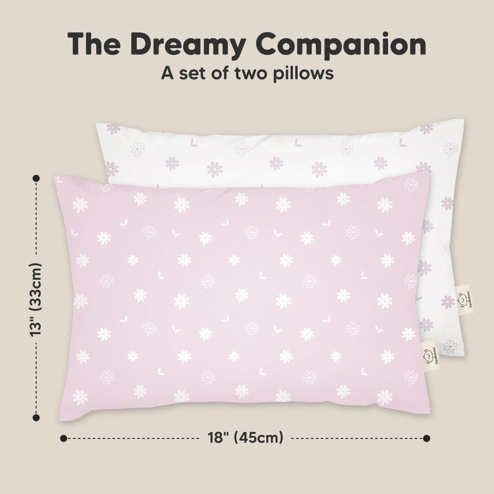 KeaBabies 2-Pack Toddler Pillow - Soft Organic Cotton Toddler Pillows for Sleeping - 13X18 Small Pillow for Kids - Kids Pillows for Sleeping - Kids Pillow for Travel, School, Nap, Age 2 to 5 (Daisy)