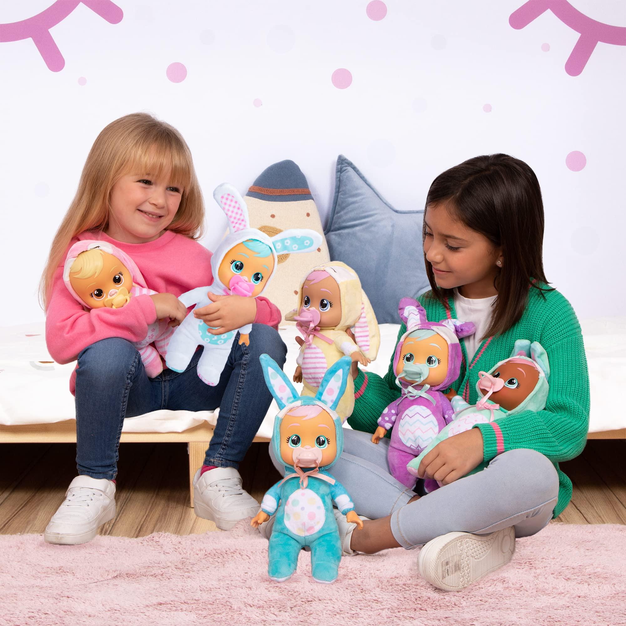 Cry Babies Magic Tears Cry Babies Tiny Cuddles Bunnies Honey - 9 inch Baby Doll, Cries Real Tears, White Bunny Themed Pajama