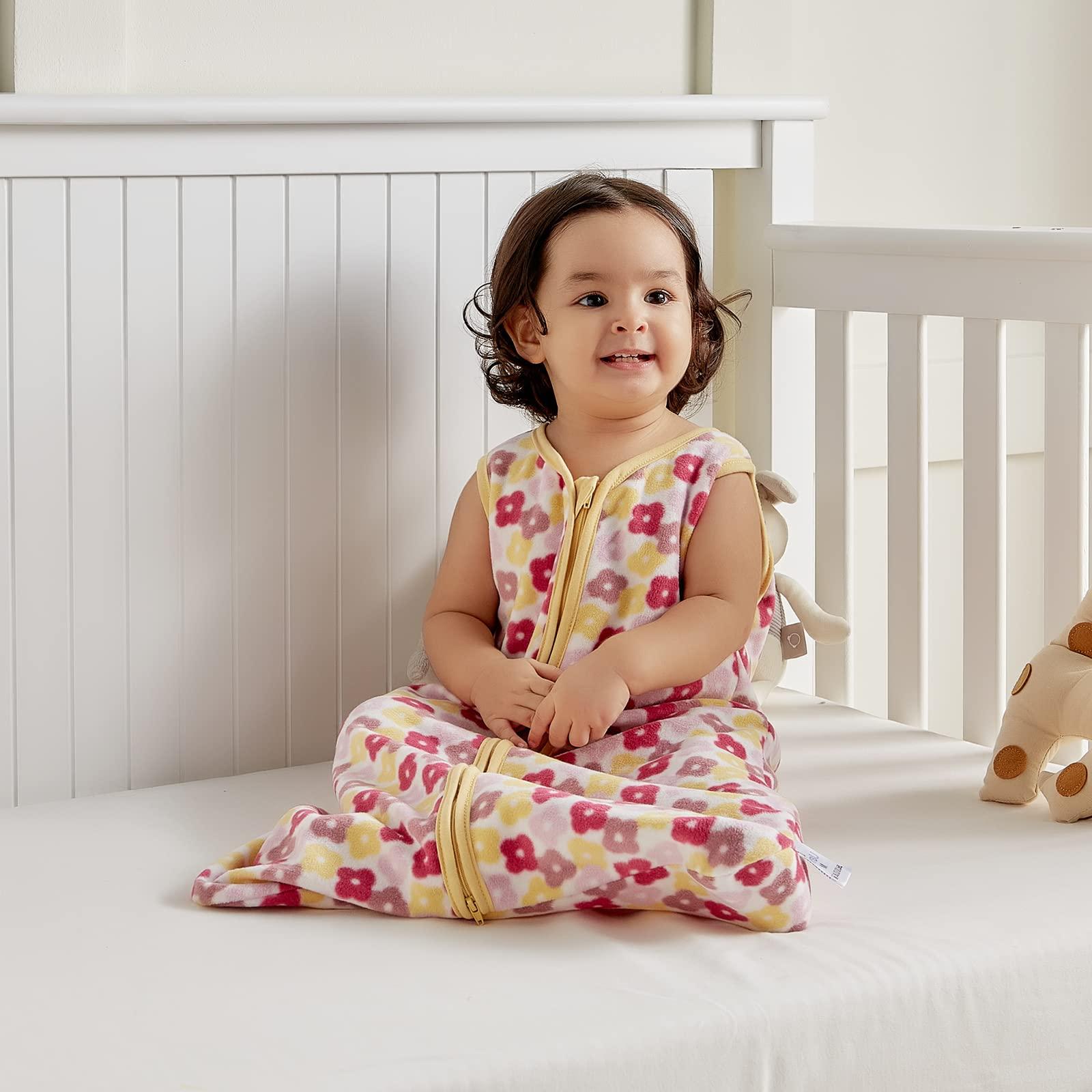 DaysU DaysU Micro Fleece Baby Sleep Sack 0-6 Months, 1.0 TOG Baby Sleeveless Wearable Blanket with 2-Way Zipper, Sleeping Bag for Baby Girl, 1 Pack, Flower