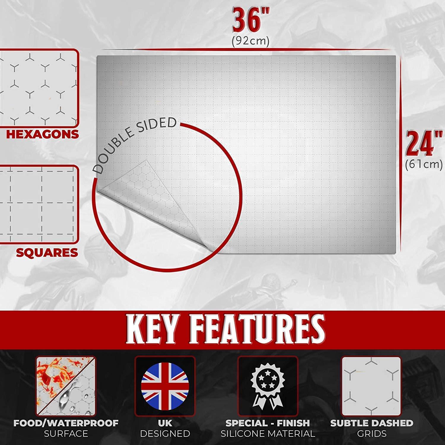 Ergon Games Ergon Games Silicone Battle Grid Mat for TTRPG | White 2\' x 3\' Dungeon Master Mat. for use with Dry Erase Markers.