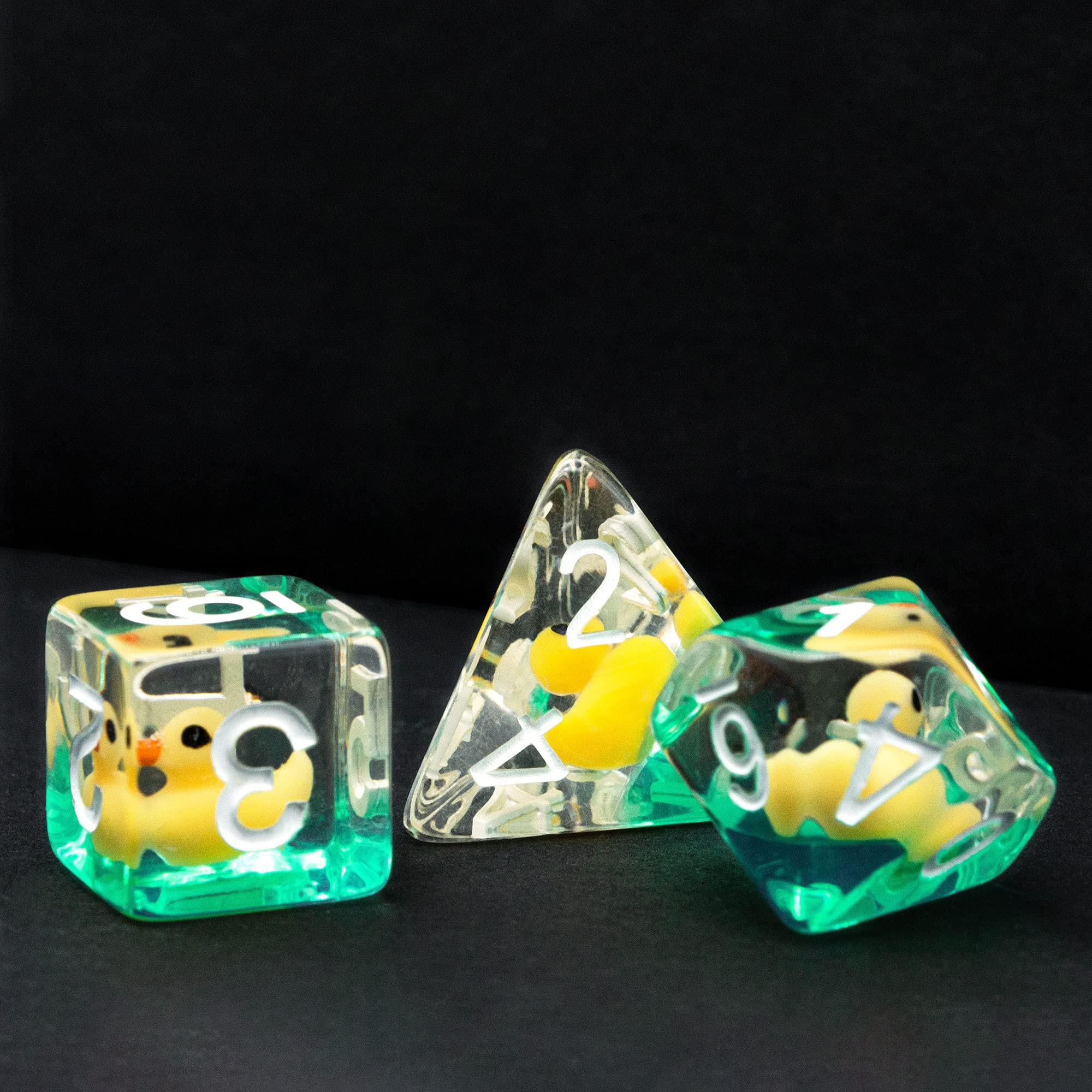 Cusdie Cusdie One 7-Die DND Dice Set Filled with Duck and One 7-Die DND Dice Set Filled with Chick Family for Role Playing Game Dungeons and Dragons D&D Dice MTG Pathfinder (Yellow Duck)
