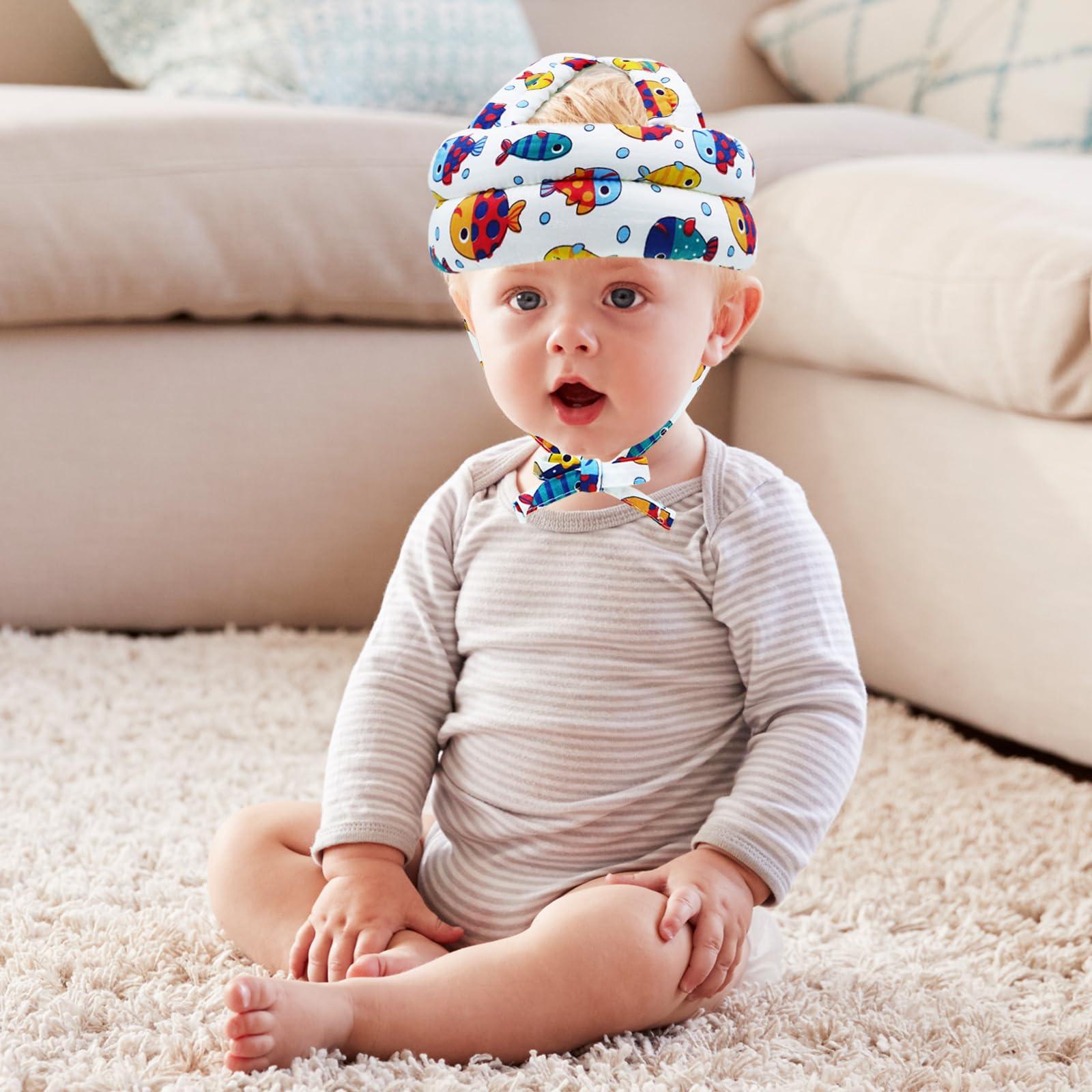 CUXFLS Baby Head Protector Infant Helmet No Bumps Safety Head Cushion for Crawling Walking Running, Adjustable Toddler Head Protector Safety Headguard (Fish)