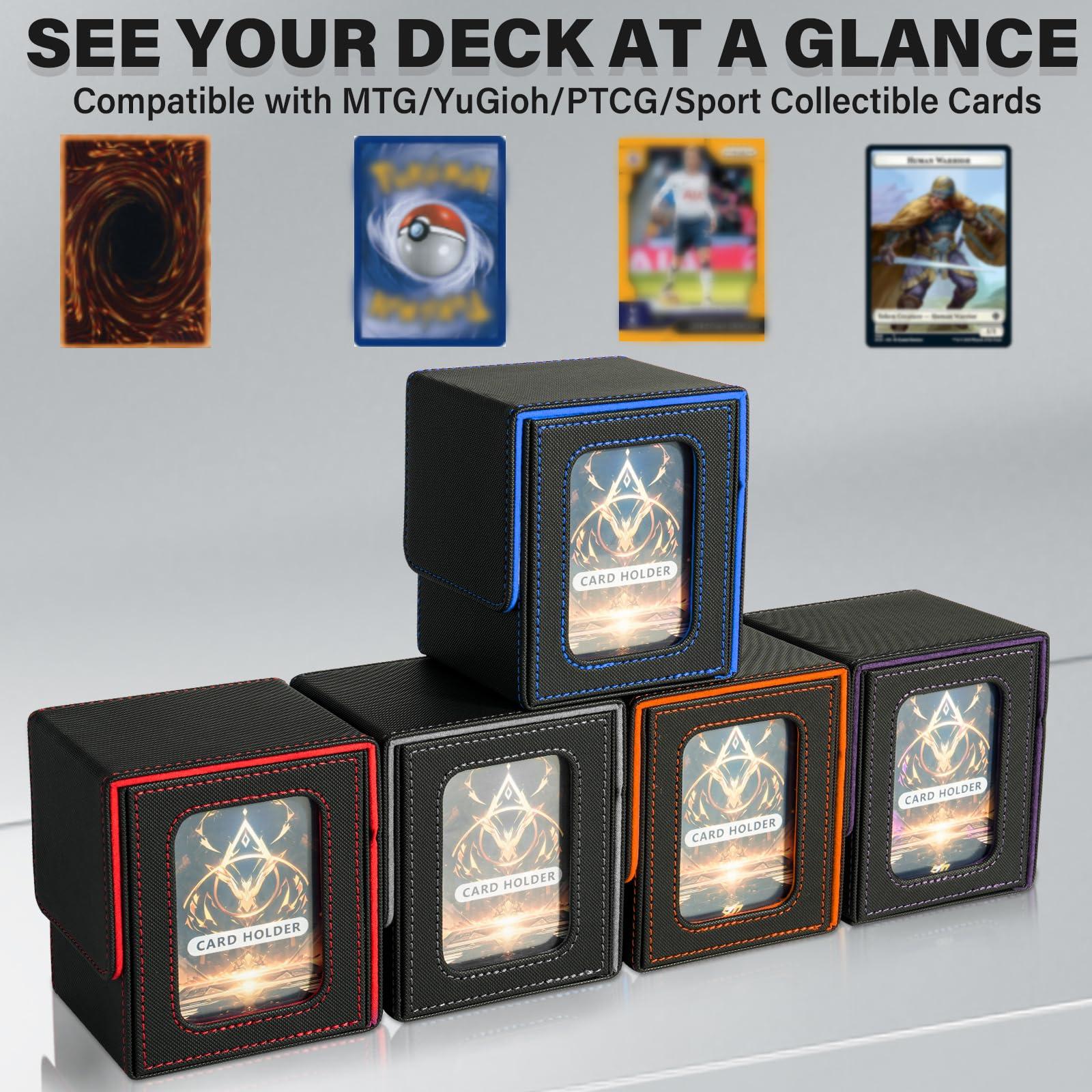 Jaffzora Jaffzora Card Deck Box for MTG Commander, Magnetic Card Display Case,TCG Card Storage Box, Holds 100 Double-Sleeved Cards, Black&Blue