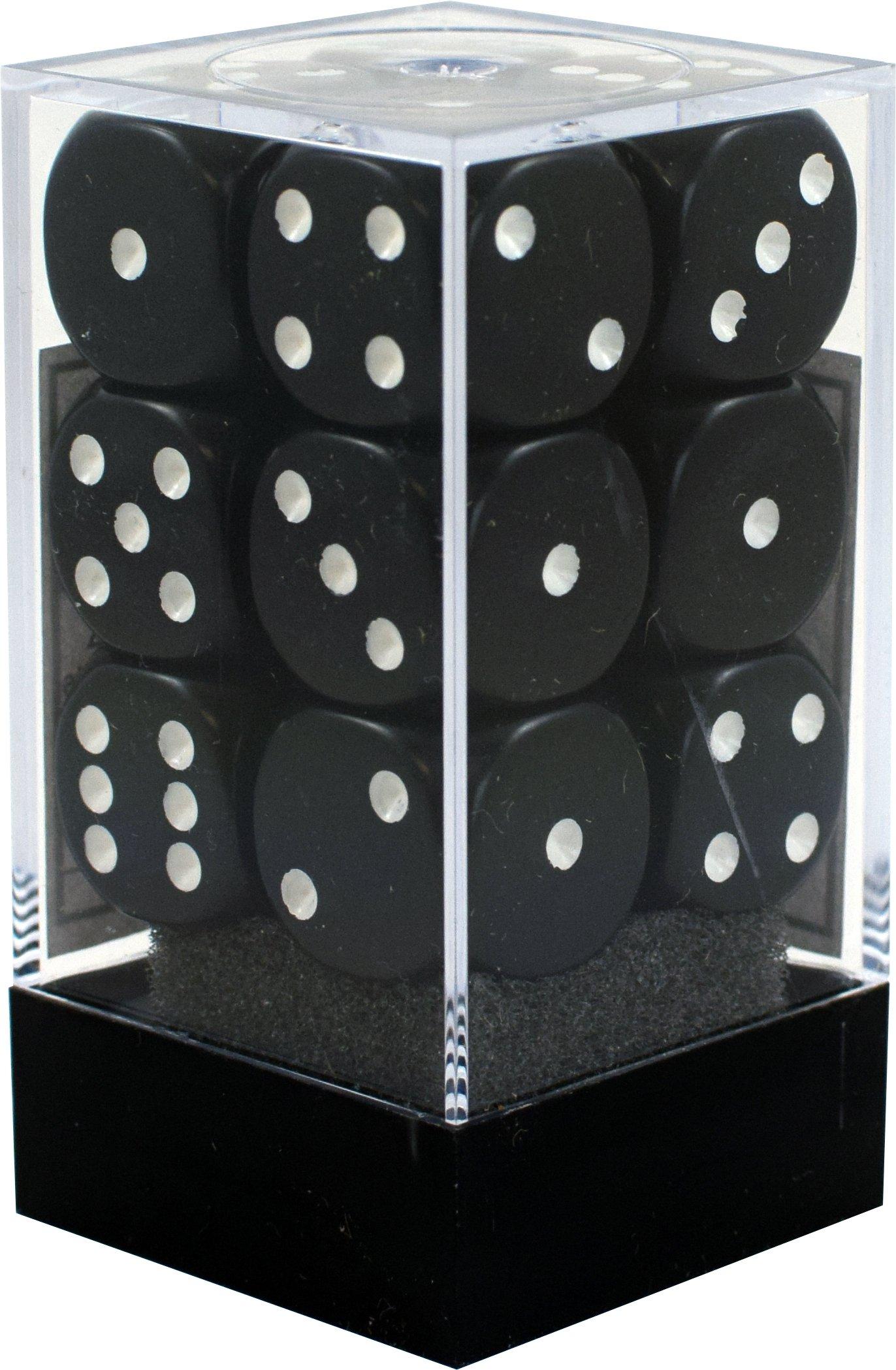 Chessex Chessex 25608 Opaque Black with White - 16 mm Six Sided Dice Set of 12