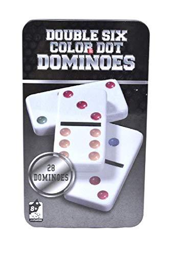 LINAZI Double 6 Color Dot Dominoes Game Set,Domino Set - Premium Classic 28 Pieces in Tin Case,Six Dot Dominoes Match and Educational