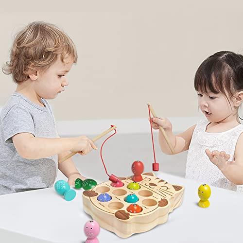 NAODONGLI Magnetic Fishing Game,Wooden Montessori Magnetic Fishing Toys for Toddlers,Preschool Education Learning Hand-Eye Cognition & Fine Motor Skill Birthday Gifts for 3 4 5 Years Old Kids Boys Girls
