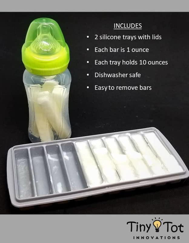 Tiny Tot Innovations Breast Milk Freezer Storage Trays, 10-1oz Bars, 2 Silicone Tray Containers w/Leak Resistant Lids, Food Grade Silicone (Milk Trays)