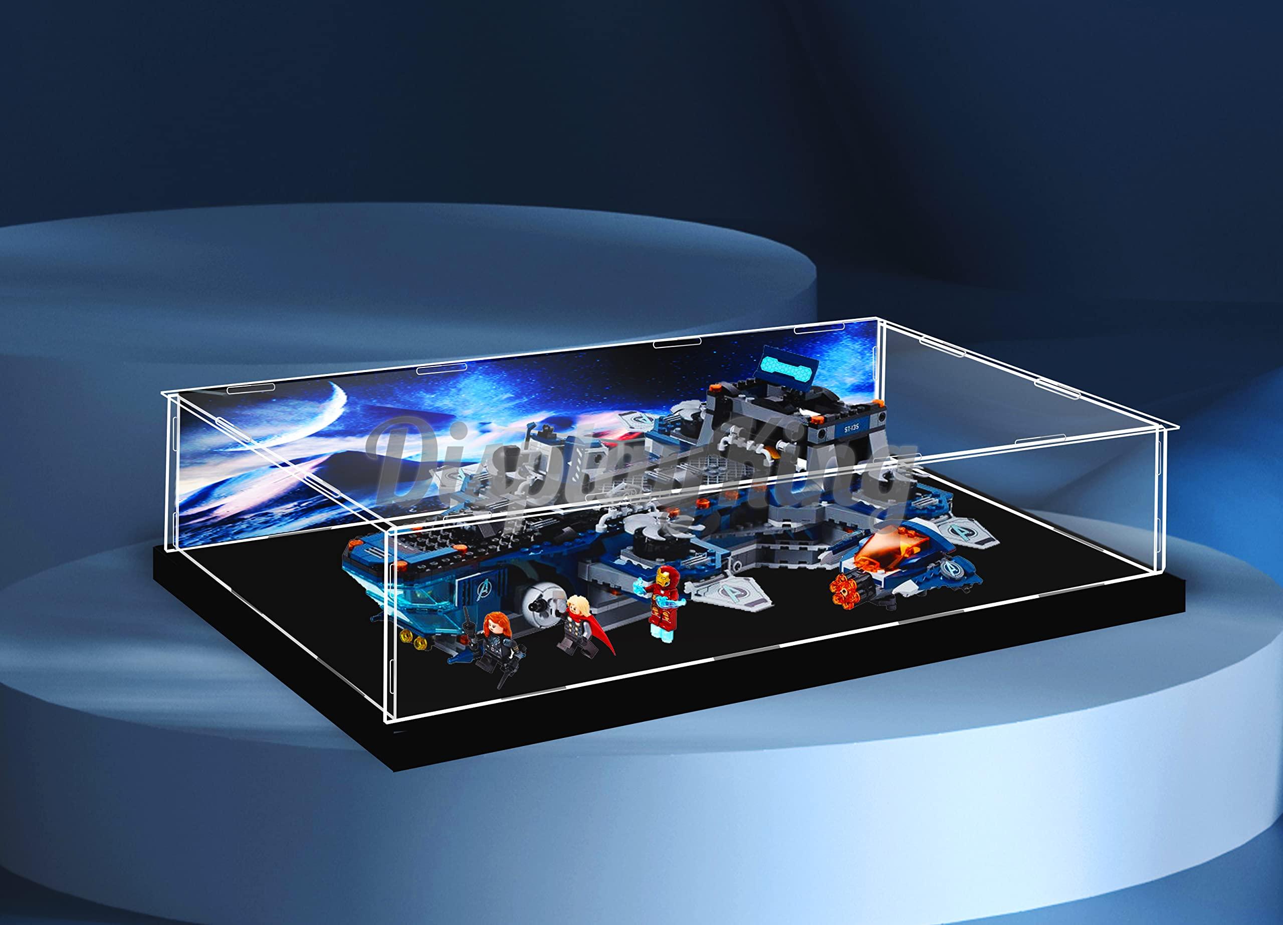 DK DISPLAYKING Acrylic Display case Compatible with Avengers Helicarrier 76153 (Model Set is not Included) (with Theme Background)
