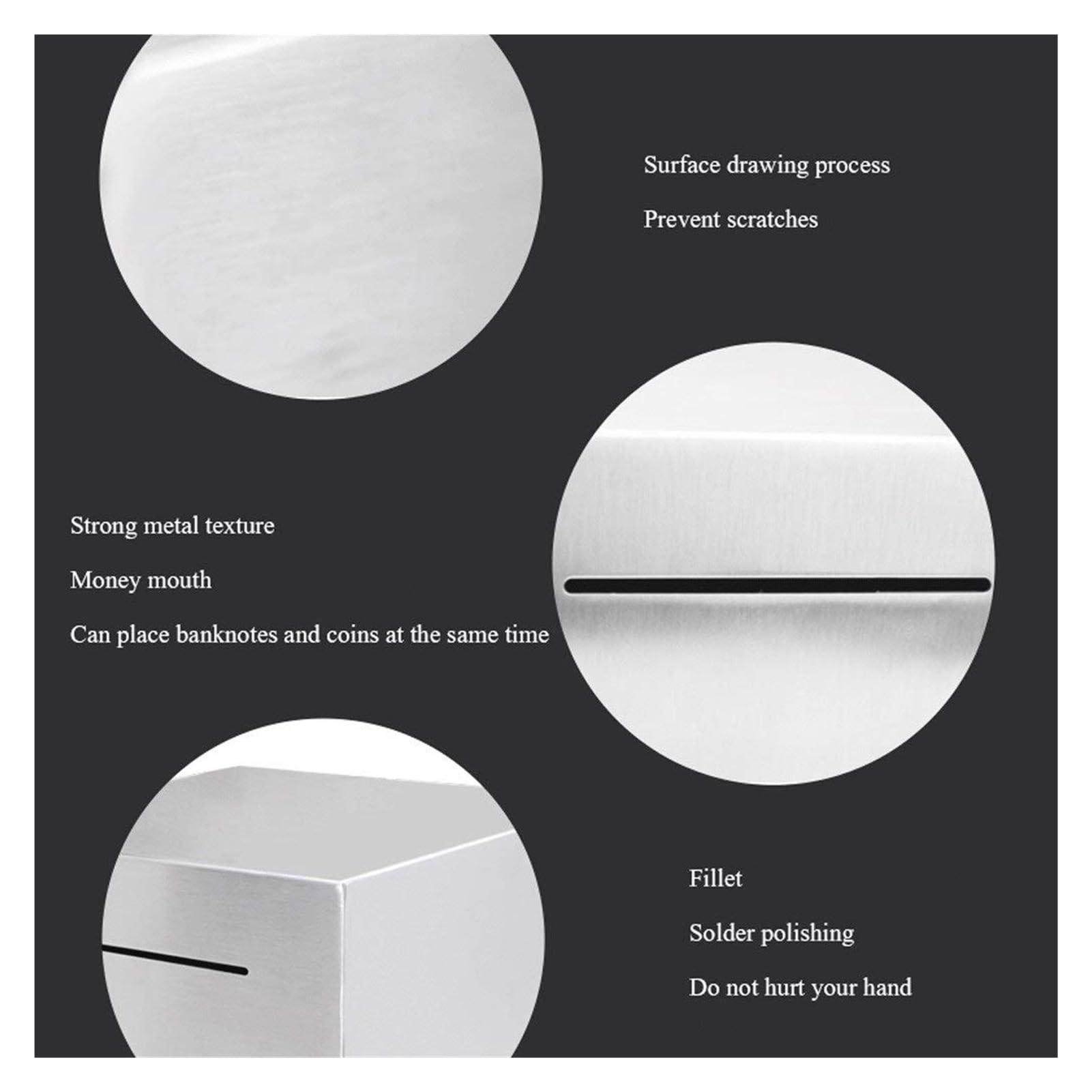 SEDFDD Deposit Stainless Steel Piggy Bank Adult Large Capacity Anti-Fall Paper Money Box Children\'s Gift Kids\' Money Banks Piggy Bank(20 * 20 * 20CM)