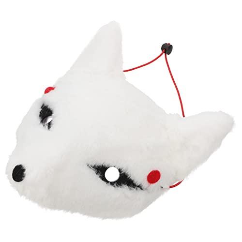 Amosfun Kitsune Fox Furry Masks Half Face Cosplay Masks Animal Costume Japanese Party Assecories for Cosplay Costume Masquerade Drama Halloween White
