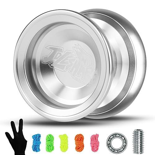 JOLESHARE JOLESHARE Professional Unresponsive Yoyo for Pros and Responsive Yoyos for Kids Beginners, Package Includes Replaceable Responsive Bearings, yo-yo Gloves, and 5 yo-yo Cords(Silver)