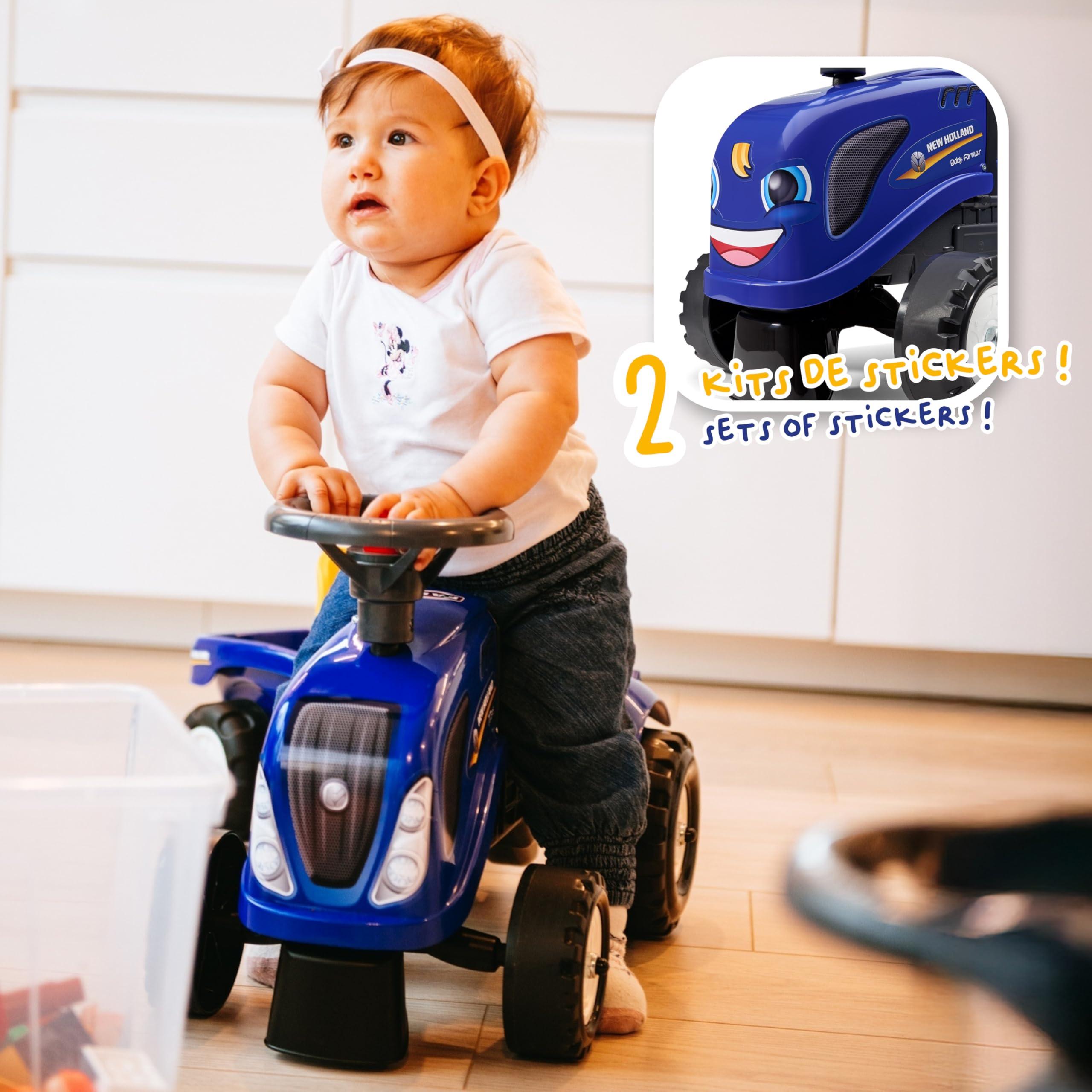 Falk Falk New Holland Tractor with Trailer, Rake and Shovel, 2 Sets of Stickers, Push Ride-On Toy for Toddlers +1 Year FA280C