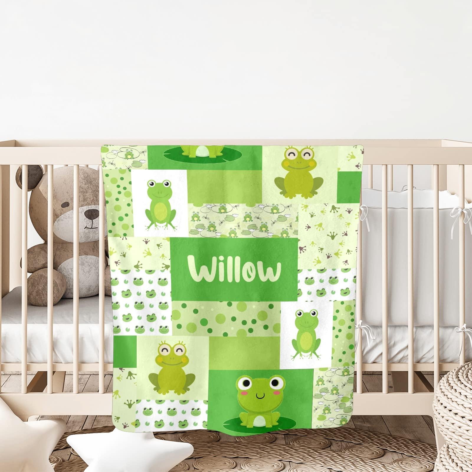 Deven Deven Personalized Sherpa Fleece Baby Blankets for Boys,Girls,Frog Patchwork Quilt,Custom New Born Receiving Blanket with Name for Baby Shower 50x60 in Gift