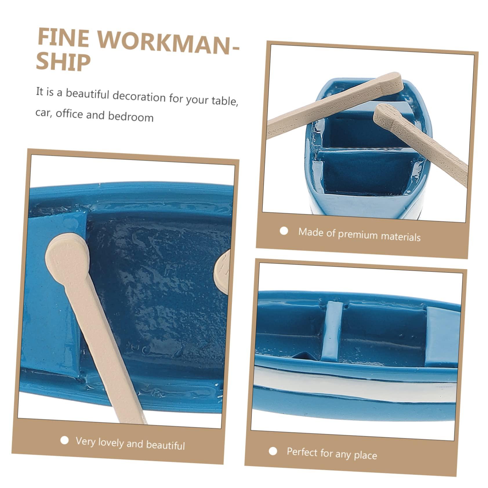 SAFIGLE SAFIGLE 2pcs Asian Decor Resin Rowing Boat Ornament Micro Landscape Boat Micro Landscape Ornaments Sailboat Figurine Home Decor Work Desk Accessories Paddles Model Glass Wooden Model