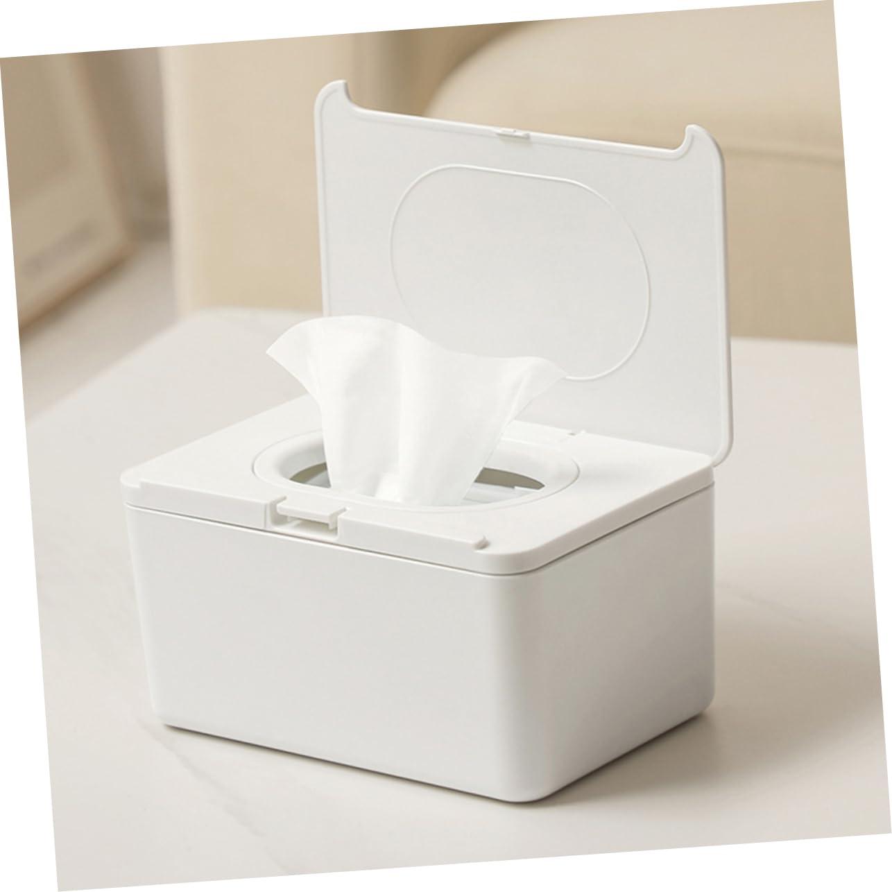 SHOWERORO SHOWERORO Tabletop Tissue Box Dispenser Portable Wipes Holder for Home White Wipe Dispenser