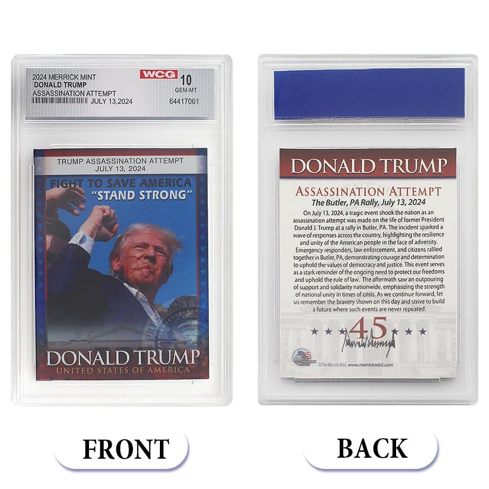 Happiesthomer Trump Mugshot Collector Trading Card Graded Gem Mint 10 - Trump Collectibles Trump Gifts Trump 2024 Perfect Patriotic & Political Donald Trump Gifts for Trump Supporters (Trump Stand Strong)