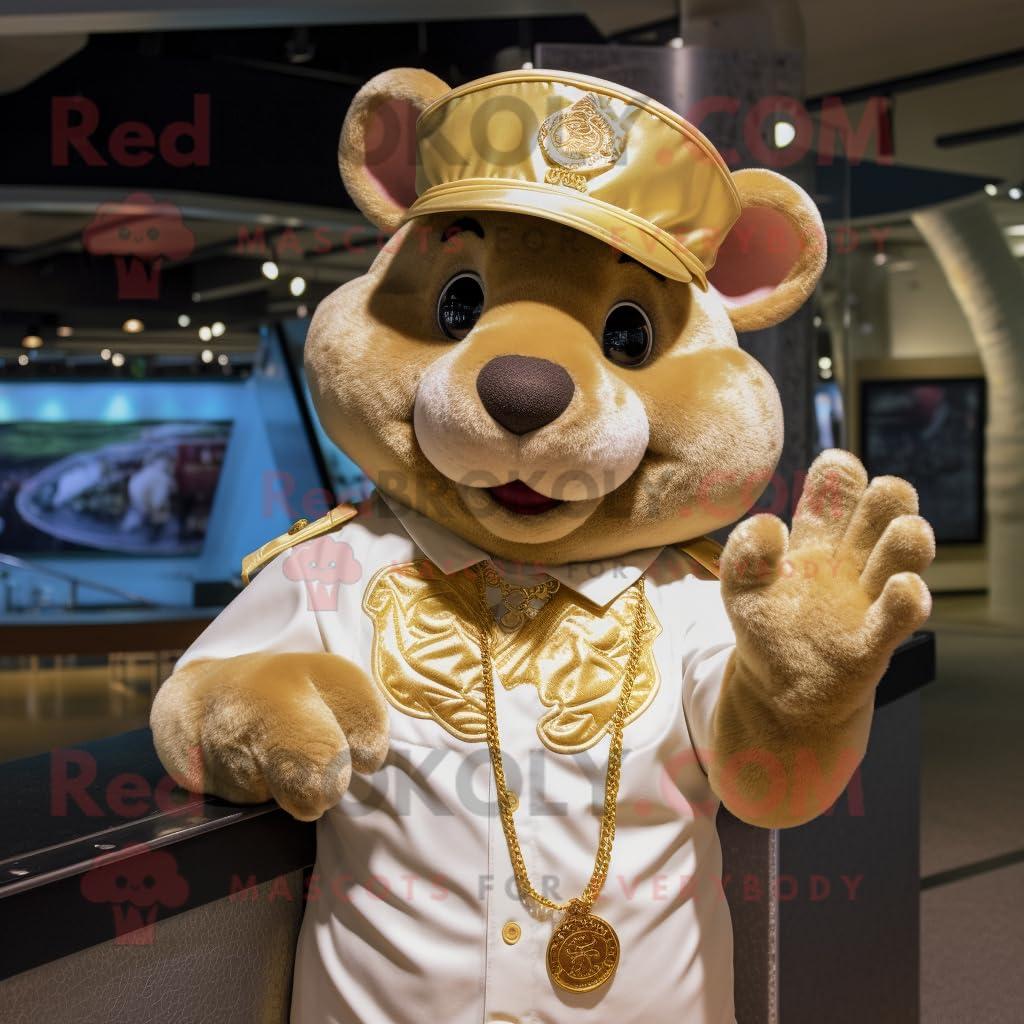 REDBROKOLY REDBROKOLY Gold Rat mascot costume character dressed with a Tank Top and Hat pins