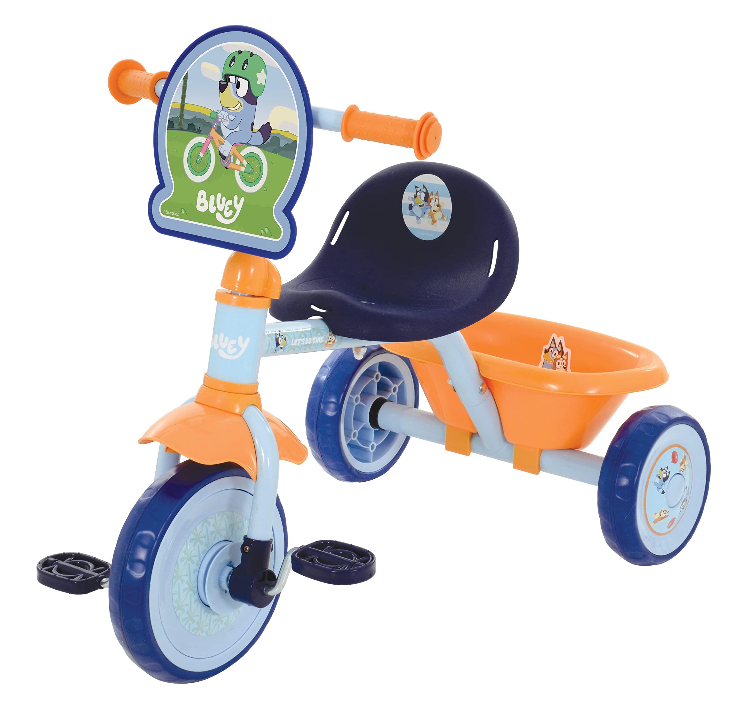 Bluey Bluey First Ride On Trike - Licensed Kids\' Ride On Toy with Adjustable Handle, Easy-Switch Pedal Clutch, Puncture-Proof Tyres, Steel Frame, Front Mudguard, Rear Storage Suitable Age 2 Years +