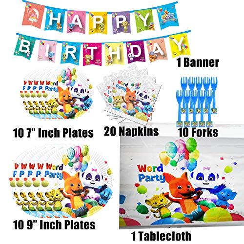 RESHARK Word Party Birthday Party Supplies Set, Word Party Theme Party Decoration includes Happy Birthday Banner, Tablecover, Napkins, Plates, Forks for Baby, Boys and Girls