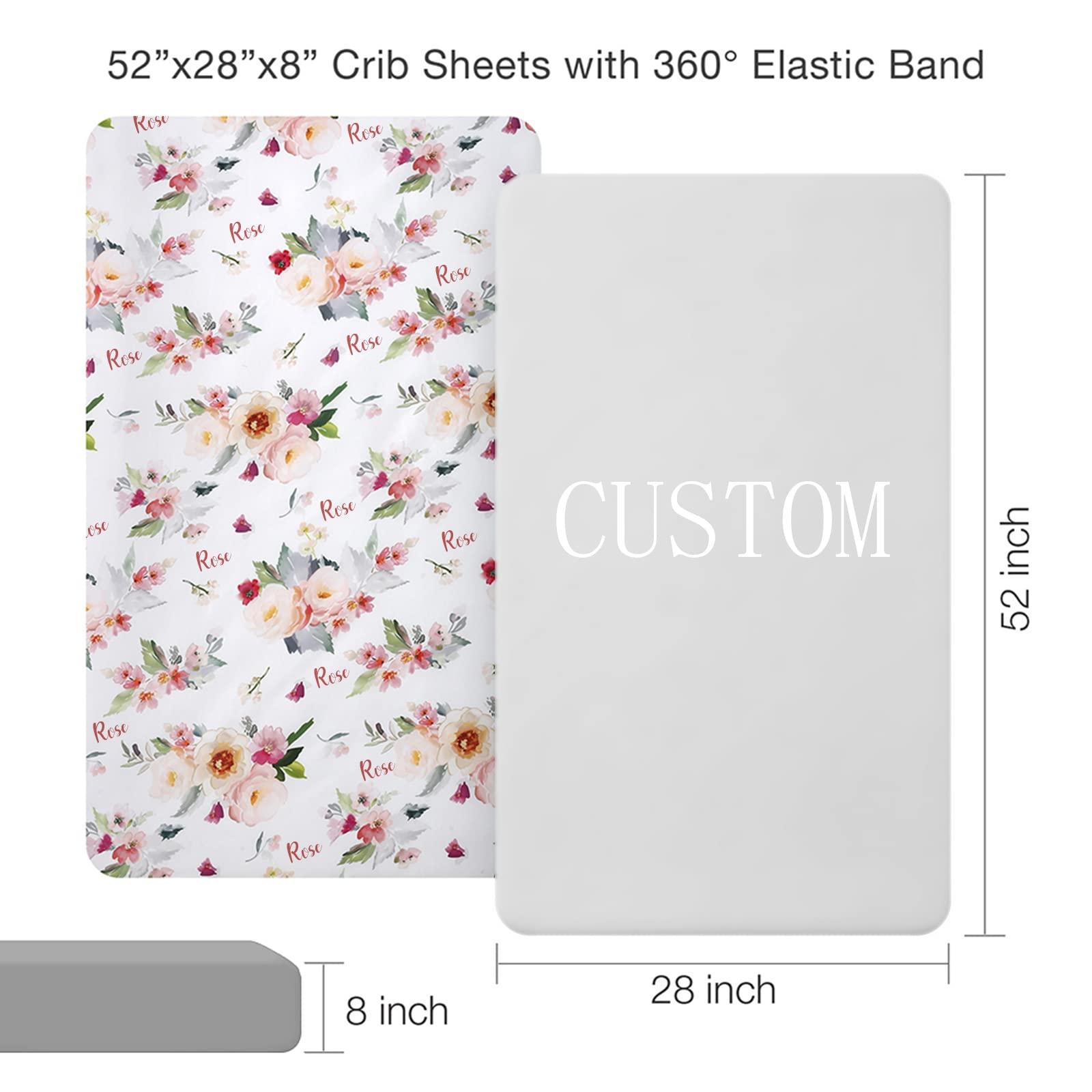 Cowcute Custom Baby Fitted Crib Sheet with Name, Personalized Mattress Sheets for Standard Crib Size, Nursery Pink Stripe Cribs Sheet for Boys Girls, Soft Breathable 28"x 52"x 8"